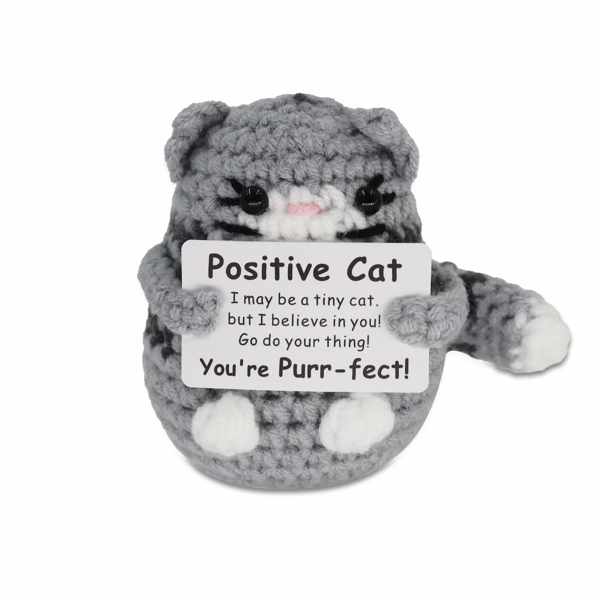 Pocket Hug - Bambola di Gatto Grigia Spessa in Lana Lavorata a Maglia Spessa Gatto Grigio con energia positiva, Idea Regalo per Ragazzi e Ragazze