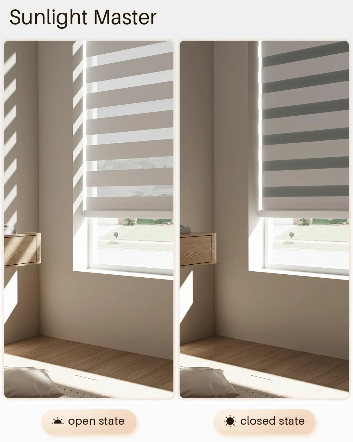 Tende Zebra Intelligenti per Finestre, Tende Elettriche Alexa con Telecomando, Tende Automatiche per Finestre Interne con Filtraggio della Luce e Protezione della Privacy (80L x 183A cm