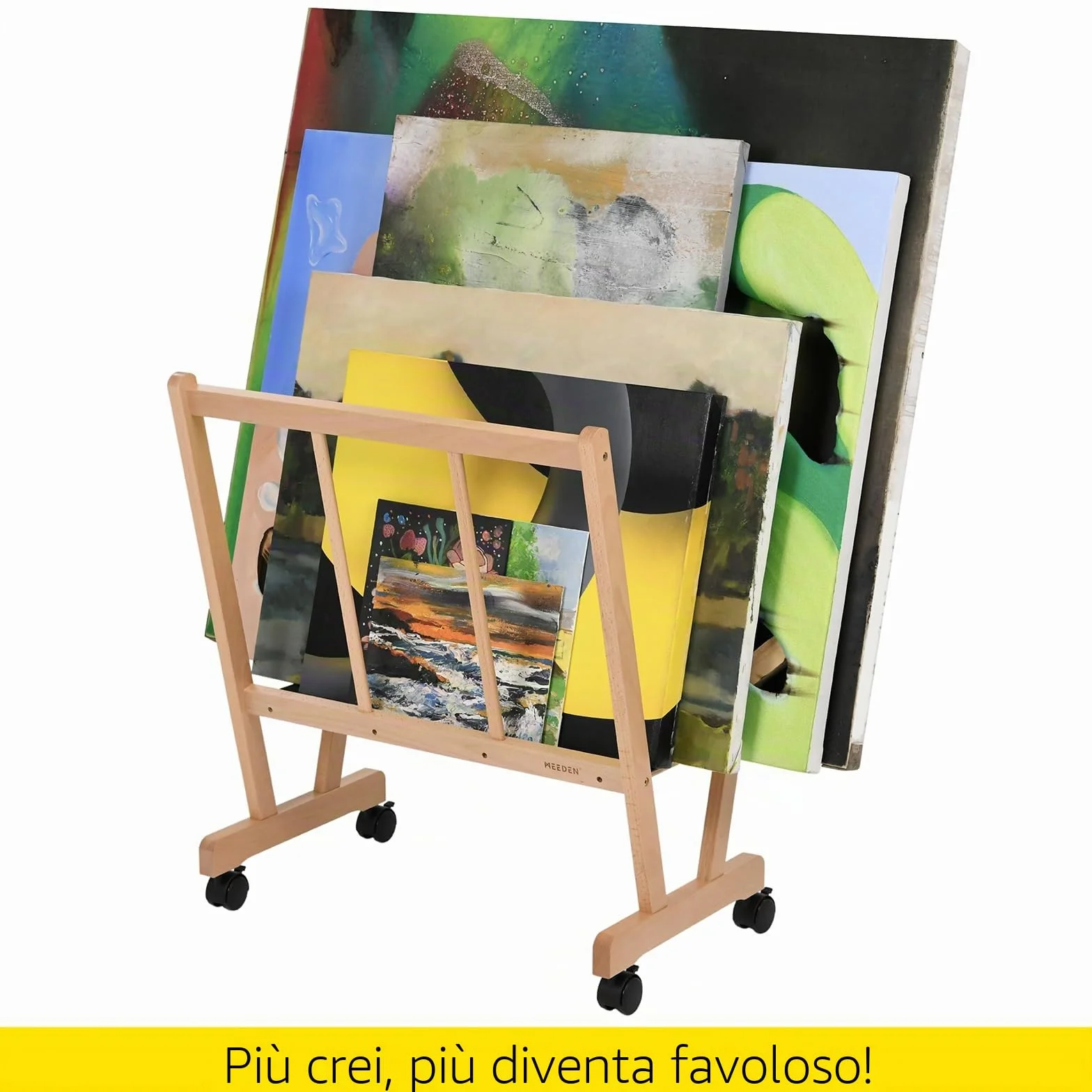 MEEDEN Scaffale grande in legno con ruote per opere d'arte fino a 119,4 cm naturale