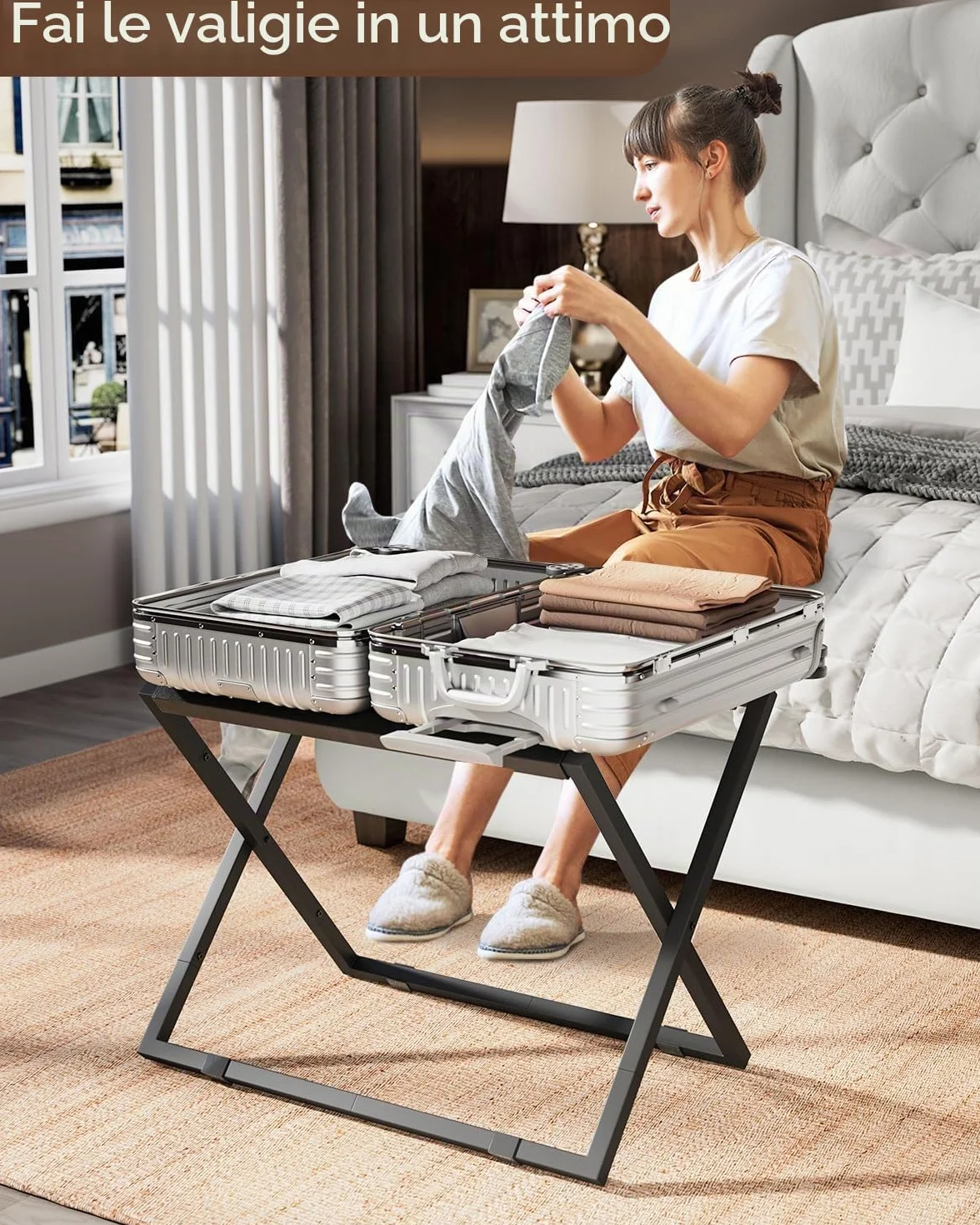 IBUYKE Luggage Rack Foldable Suitcase Stand Metal Holder Black