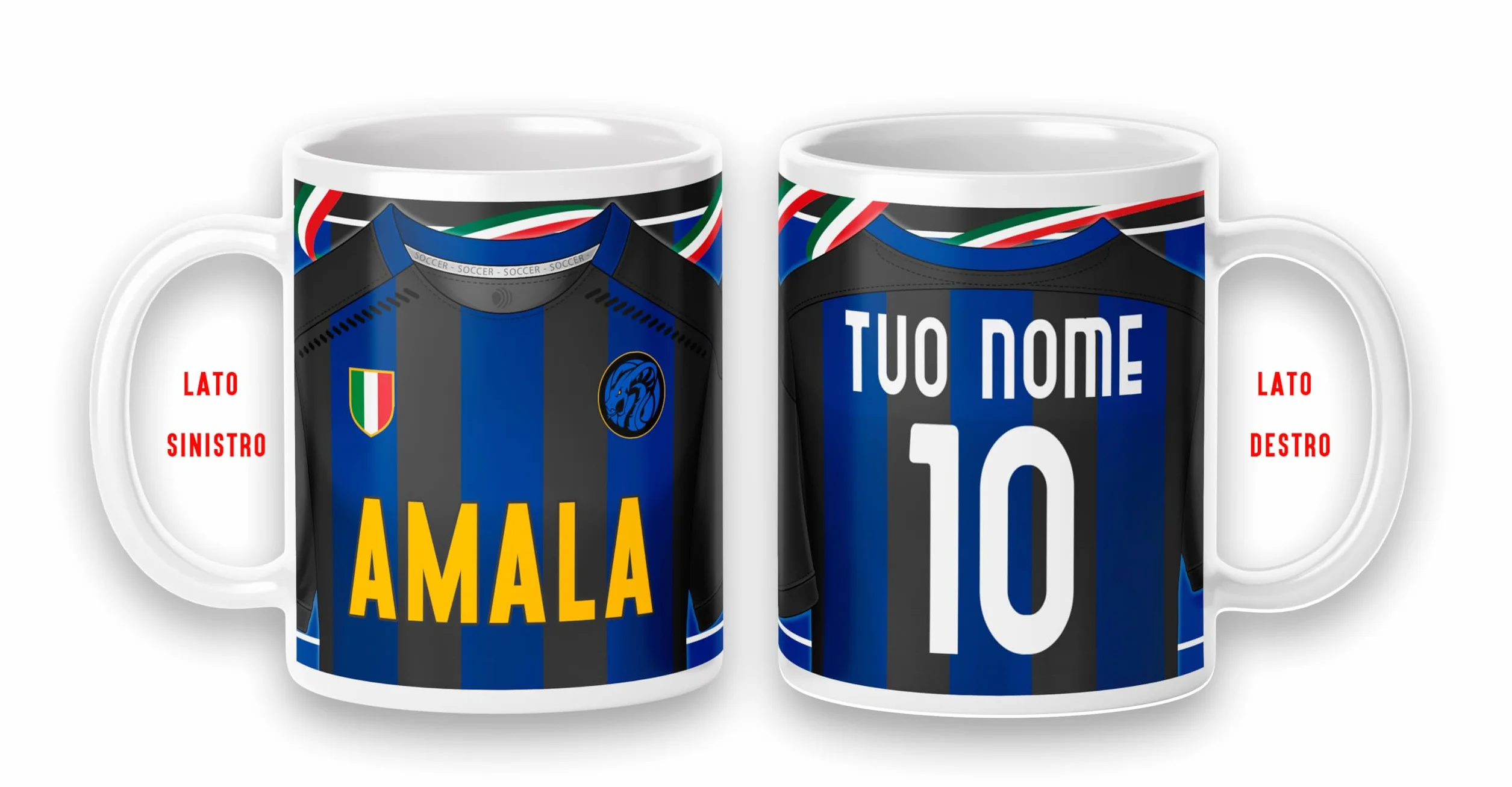 Tazza Mug personalizzabile con nome e numero disegno maglia squadra Regalo tifoso interisti Stampa internazionale
