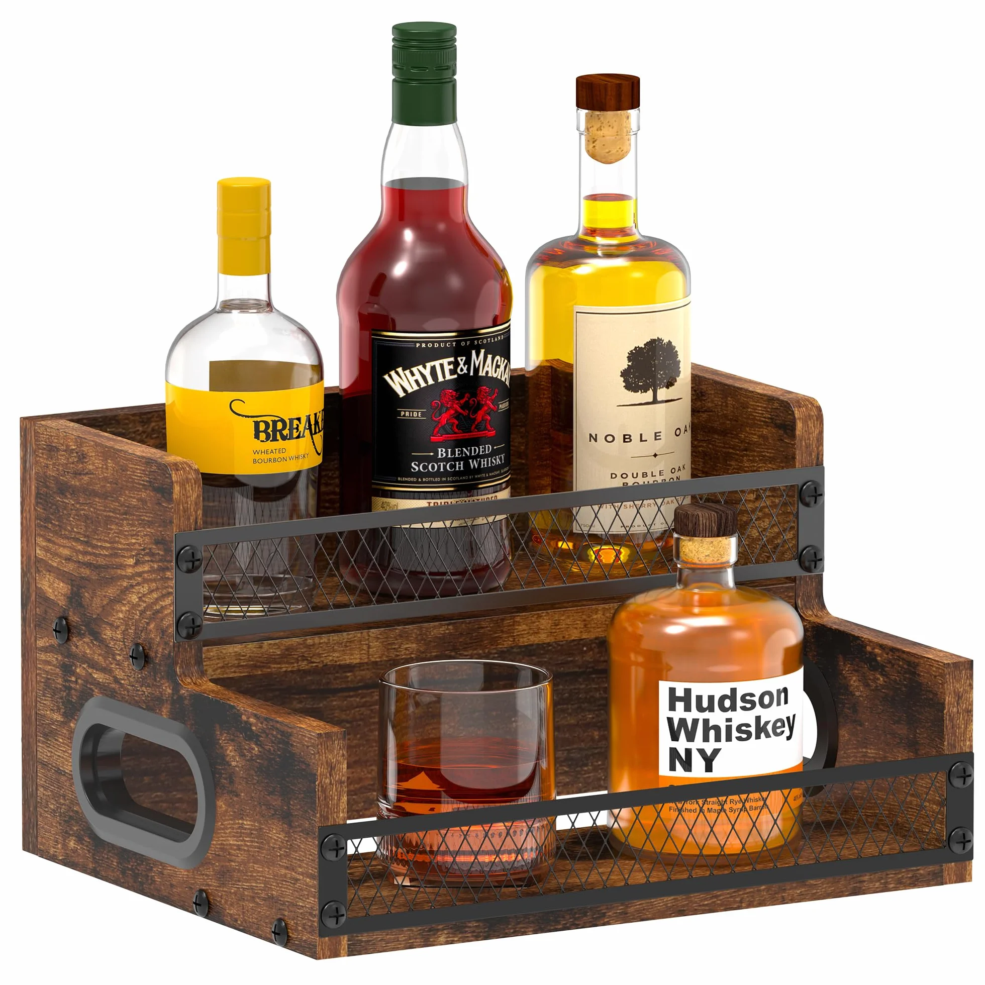 Espositore per bottiglie di liquori, scaffale per sciroppo di caffè, organizer a 2 ripiani per liquori e vino, mini scaffale per 8 bottiglie, per liquori e whisky, organizer per stazioni di caffè