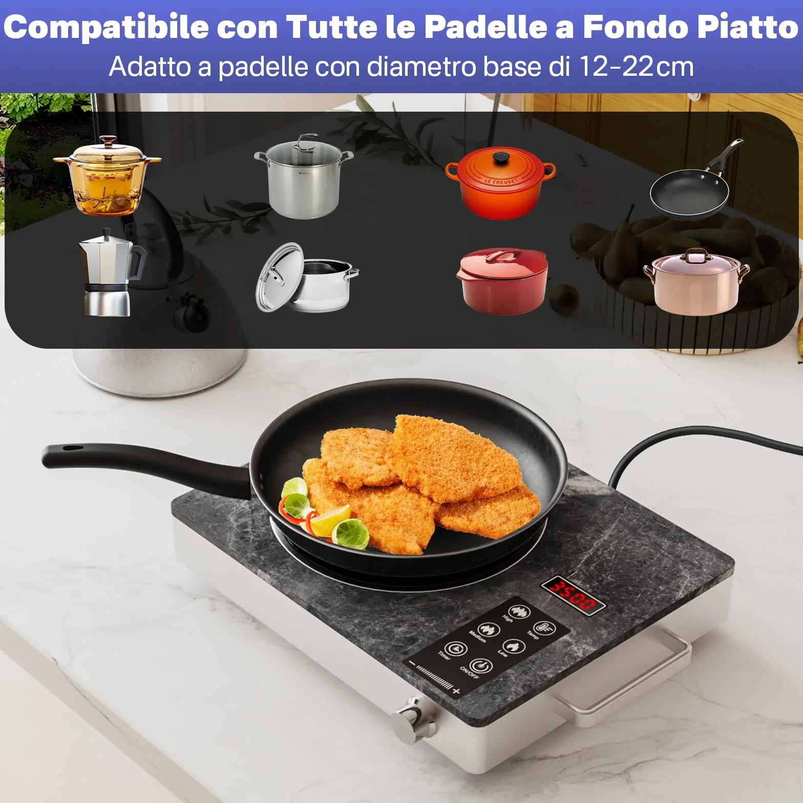 Fornello Elettrico 1 Piastra 2000W Portatile – Piano Cottura Elettrico Vitroceramica 1 Fuoco, Fornello da Campeggio, Vetroceramica per Esterno, Controllo Tattile, Plaque Vitrocéramique 1 Feu