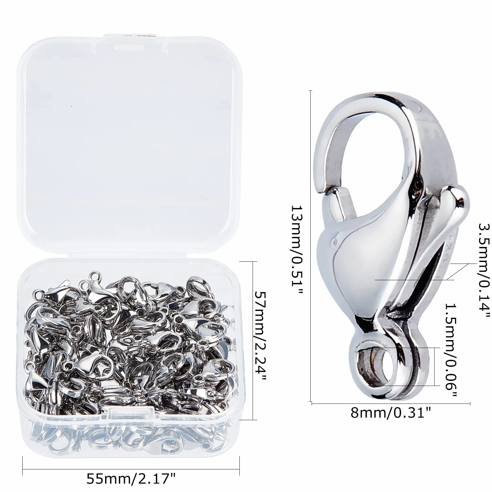 PH PandaHall 100pz Chiusure Moschettone Acciaio Inox 8x13mm Chiusure Lobster Claw, Chiusura Ad Artiglio di Aragosta Fermaglio con Moschettone per la Realizzazione di Braccialetti di Collana