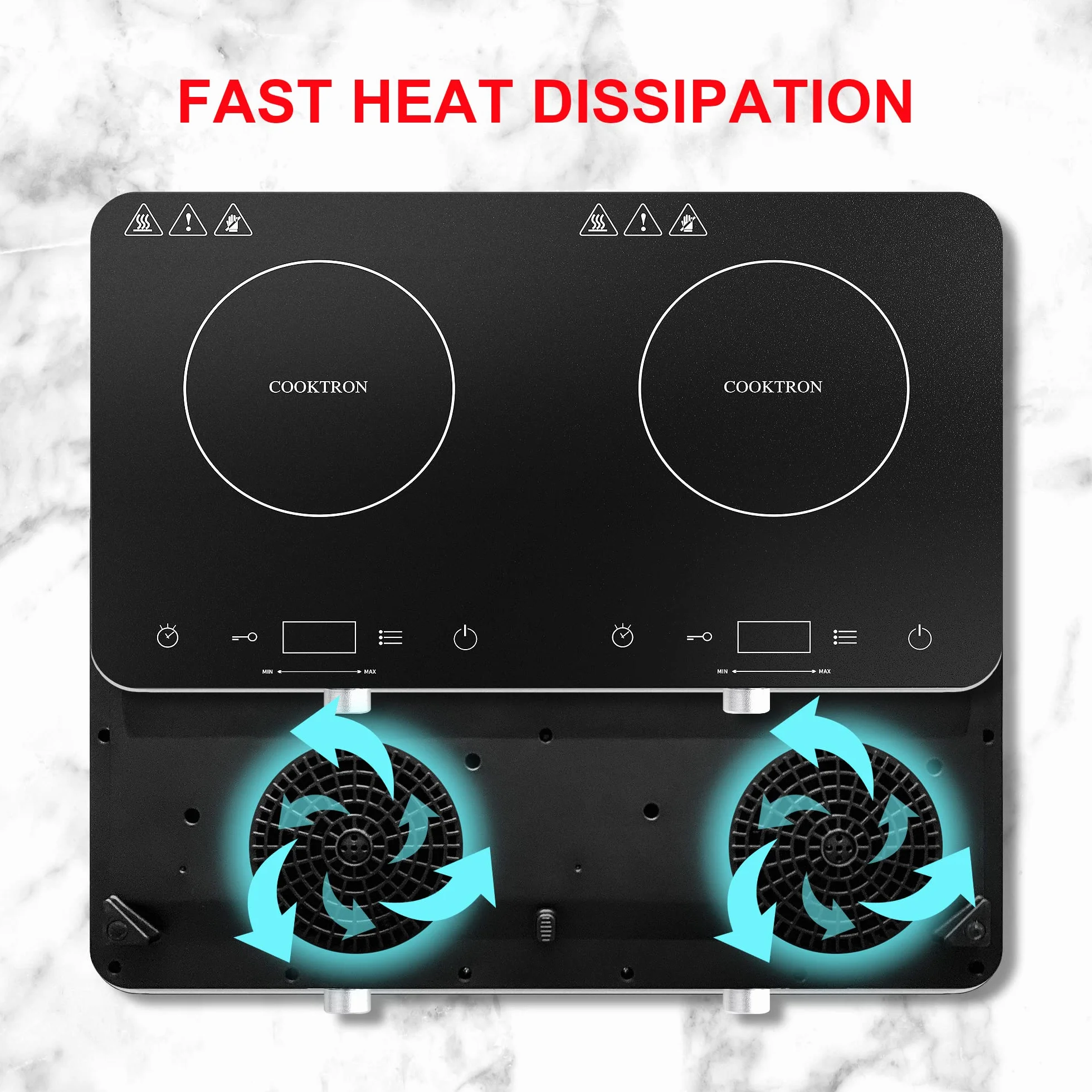 COOKTRON Piastra Induzione 2 Fuochi, Piastra Ad Induzione 3500W, Portatile con Controllo Touch e Manopola, Timer 4 Ore, Sicurezza Bambini, 10 Livelli di Potenza/Temperatura