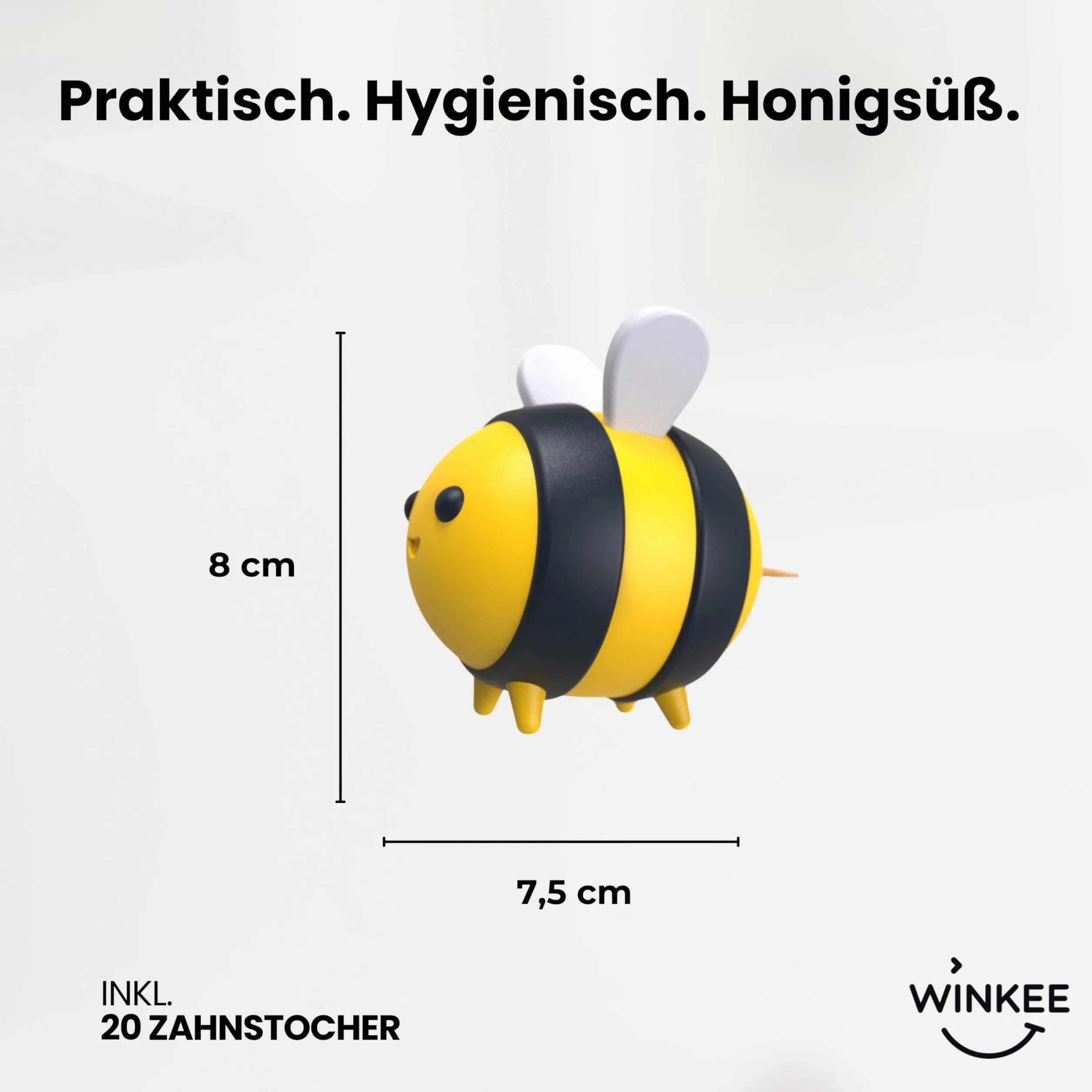 Winkee Dispenser per Stuzzicadenti a Forma di Ape, Pratico per Stuzzicadenti da 6 cm