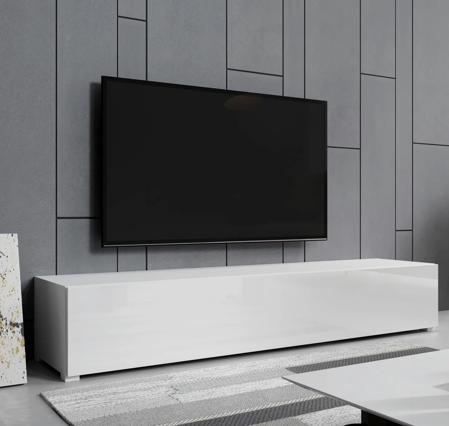 MB Muebles Bonitos, Mobile TV con piedini Aitana M2, Soggiorno Moderno, Bianco, 180x40x32cm