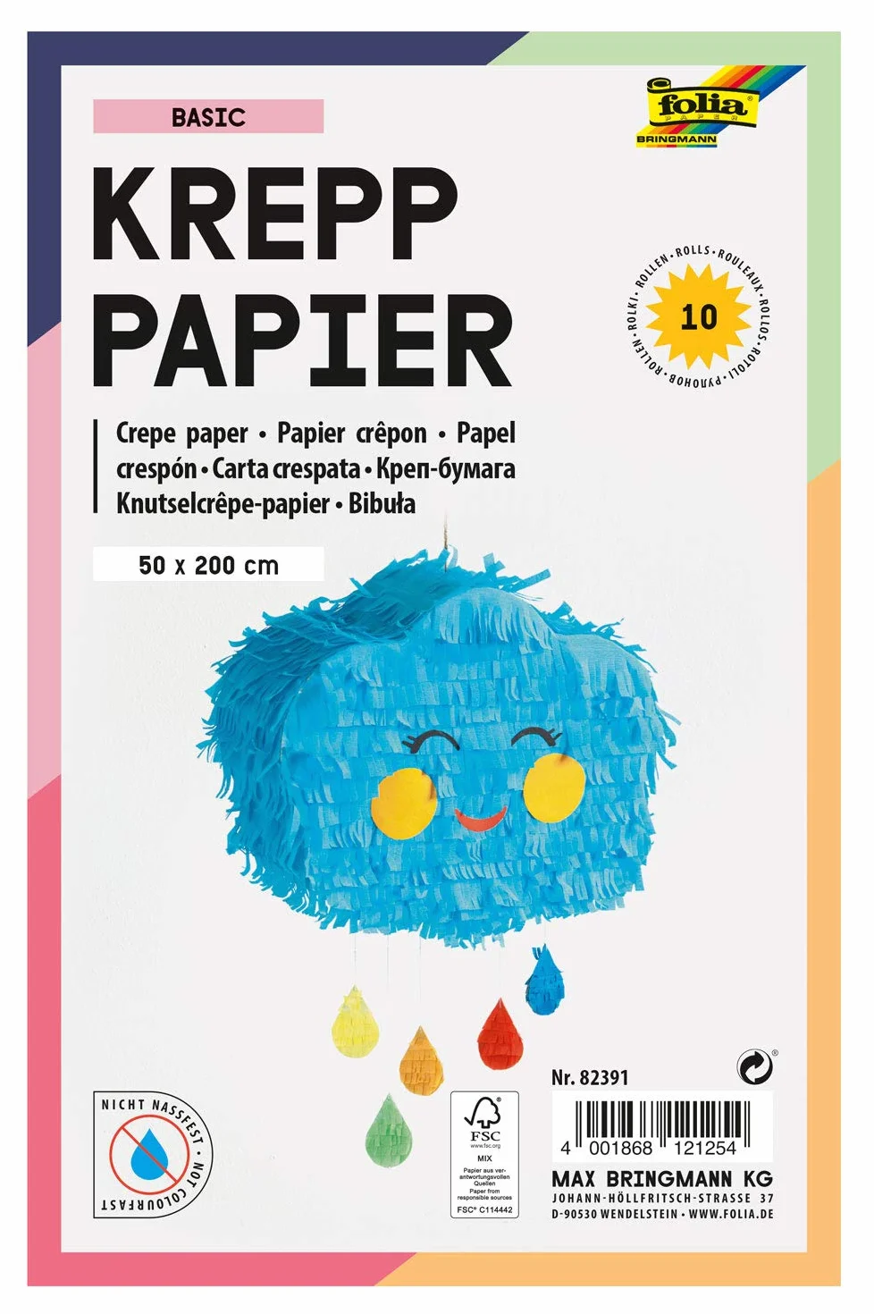 Carta crespa assortimento Basic 10 rotoli 50x200 cm colori vari