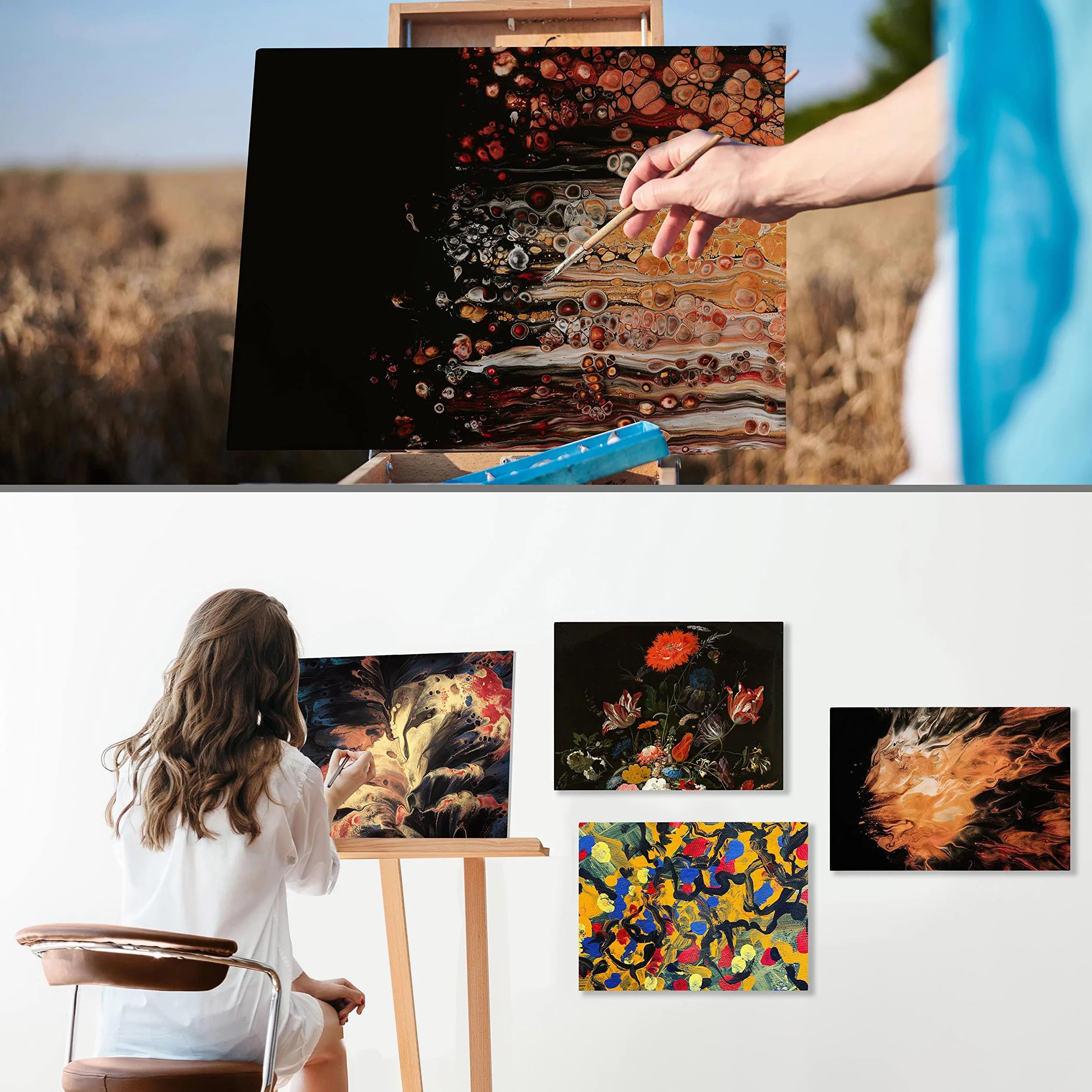 Belle Vous Confezione da 4 Tela per Dipingere Nere 40 x 50 cm Pannelli Tela Pre-Tesa per Pittura ad Olio e Acrilico