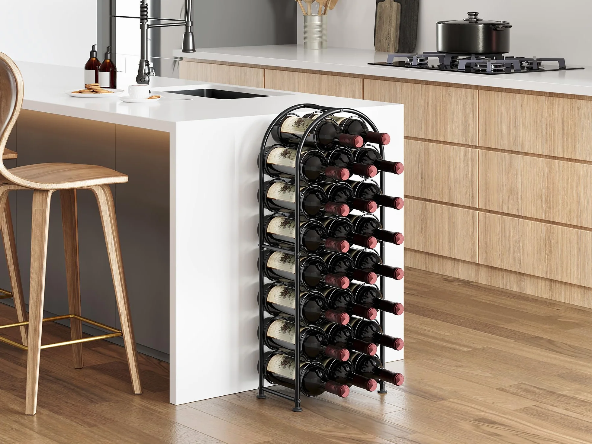 EasyPAG Porta Bottiglie di Vino da Terra per 23 Bottiglie Metallo,Portabottiglie da Pavimento,Portavino Autoportante per Casa & Cucina,Nero