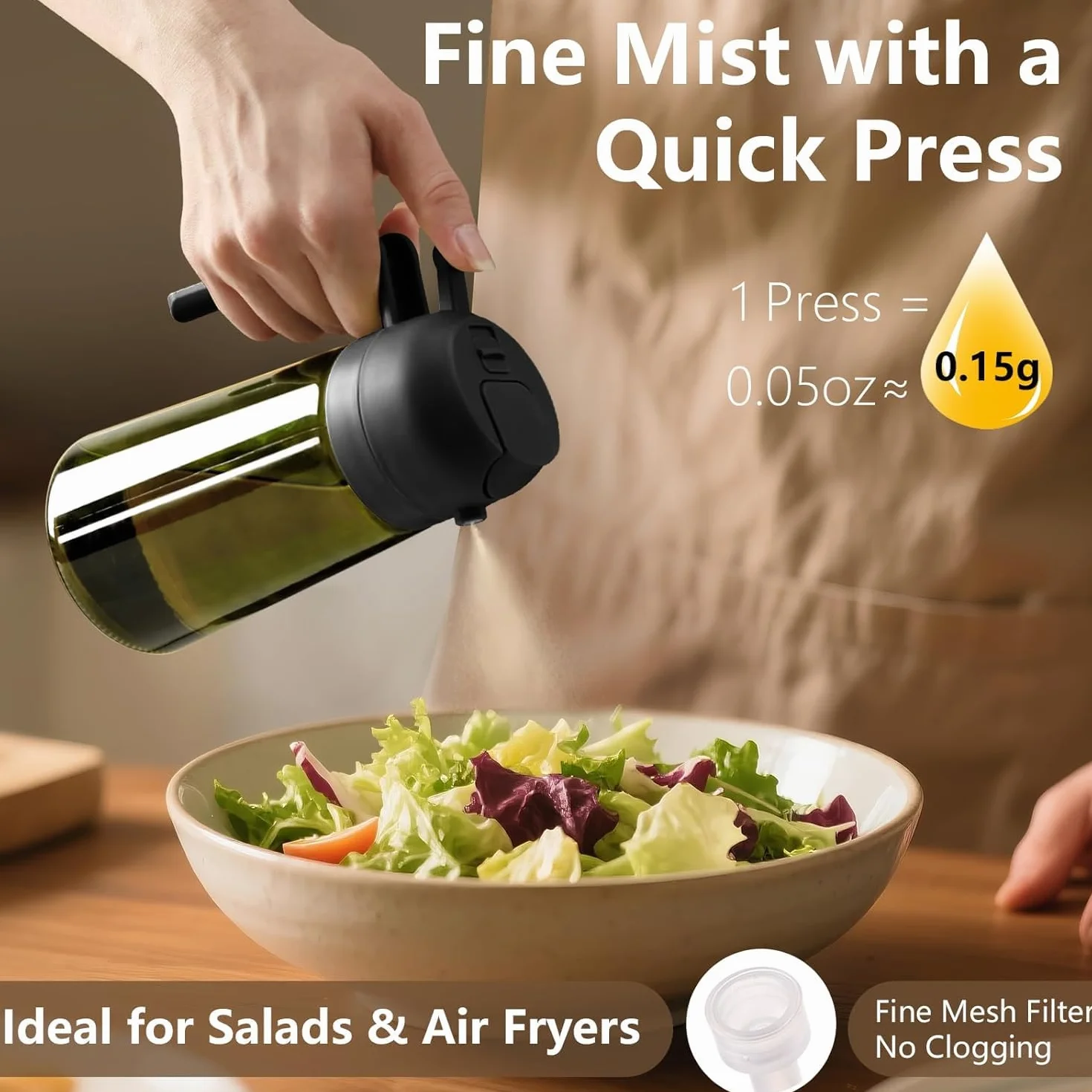 Spruzzatore Olio 470 ml Vetro Resistente alla Luce per Cucina Friggitrice Aria Insalata Barbecue