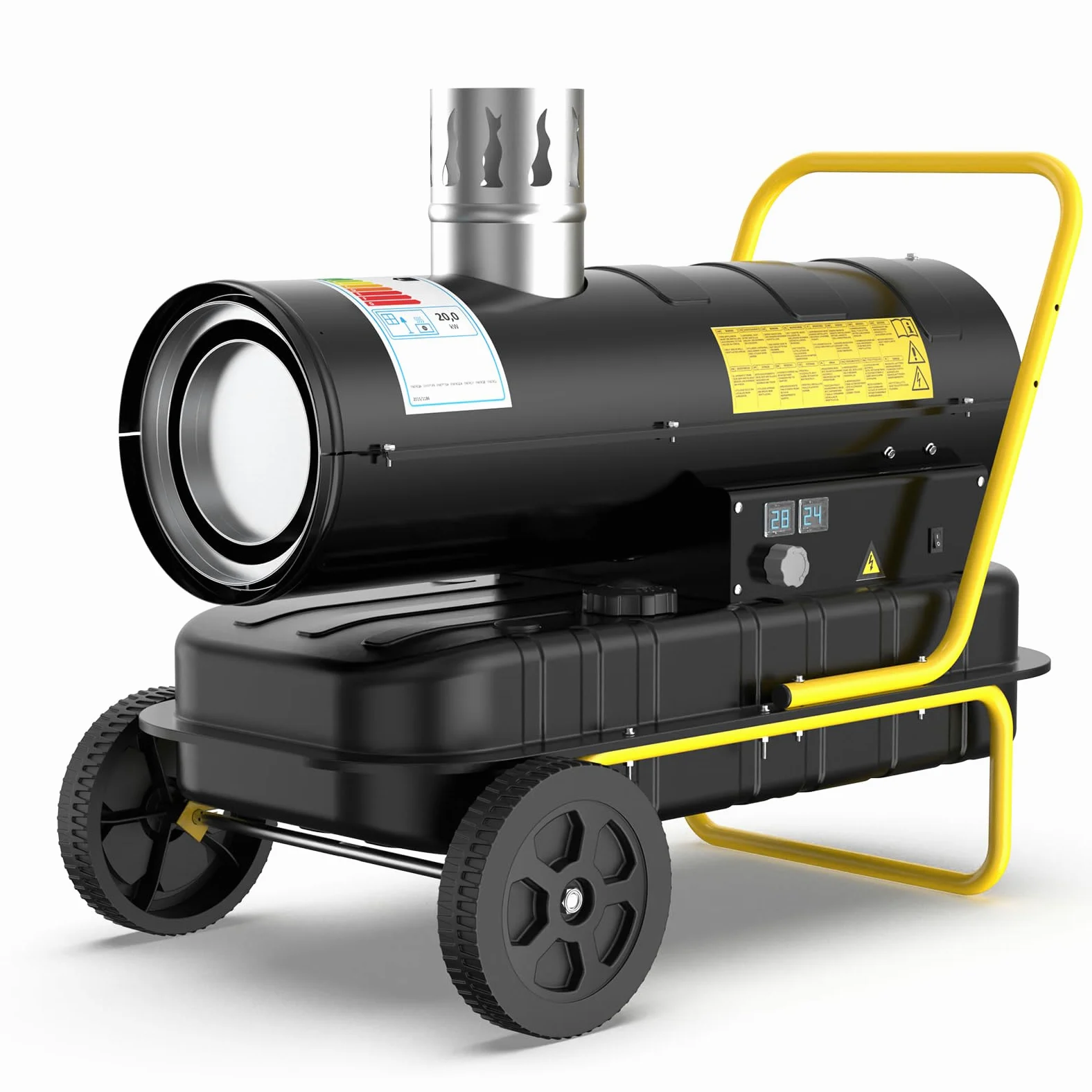 Riscaldatore Diesel Indiretto 20 kW - Termoventilatore Industriale - Serbatoio Grande Capienza 38L - Ruote, Termostato Regolabile - Per Officine, Cantieri, Uso Agricolo