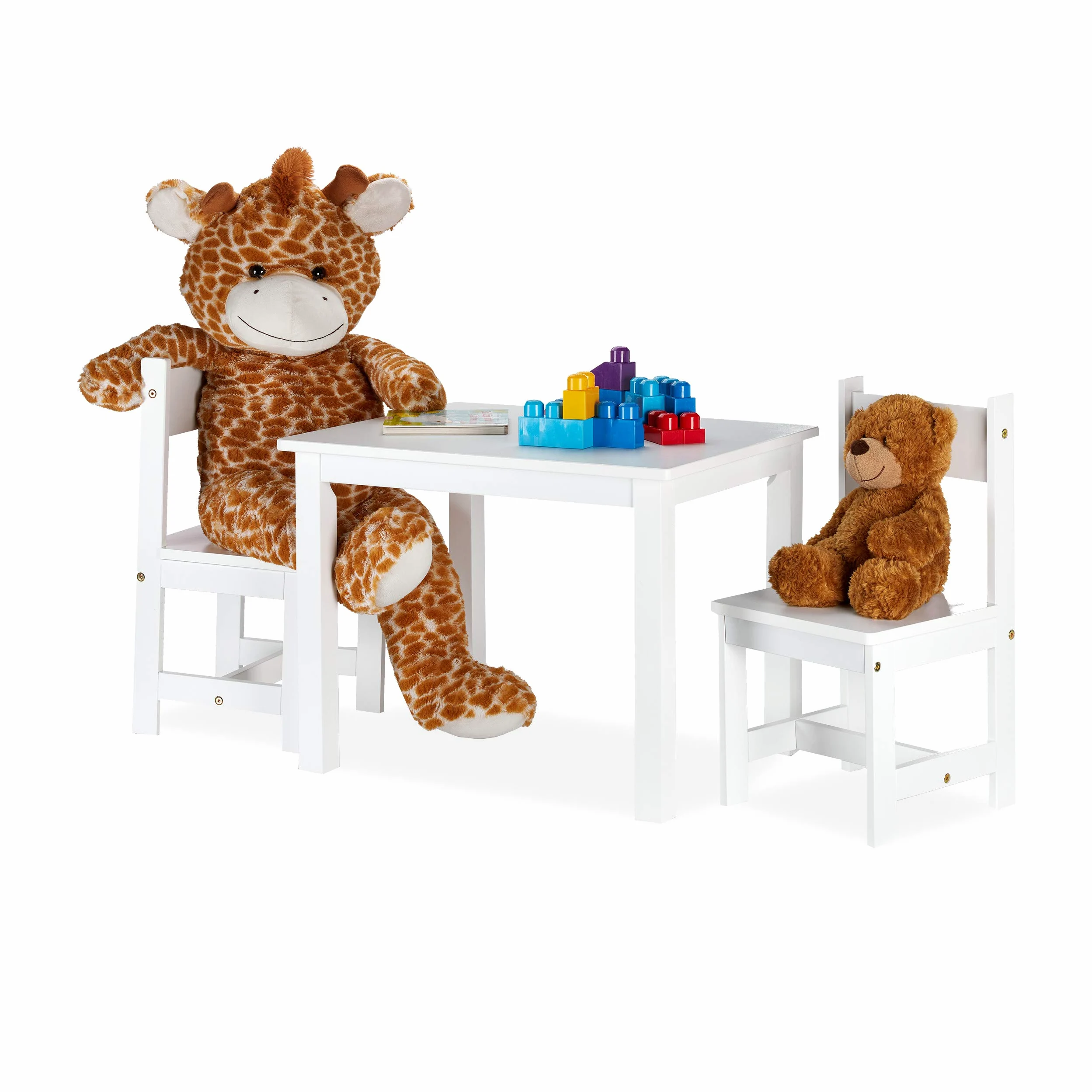 Relaxdays Set Tavolino e Sedie, Tavolo con 2 Sedioline per Bambini, Moderno, Cameretta, Interno, in Legno MDF, Bianco
