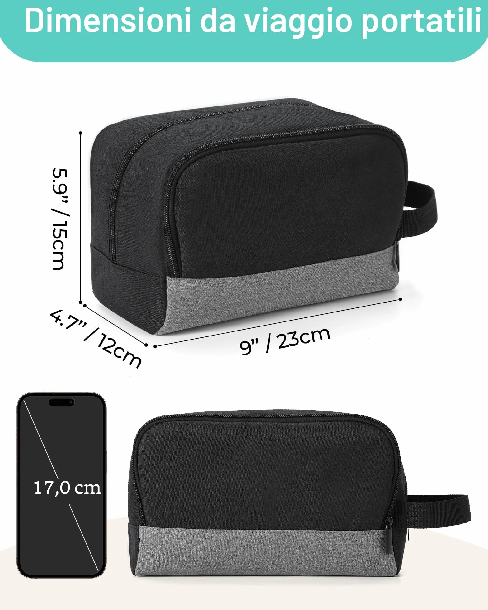 Elviros Borsa da Viaggio Uomo Appendibile Organizer Cura Personale Cosmetici Compatta Barba Accessori Viaggi Nero