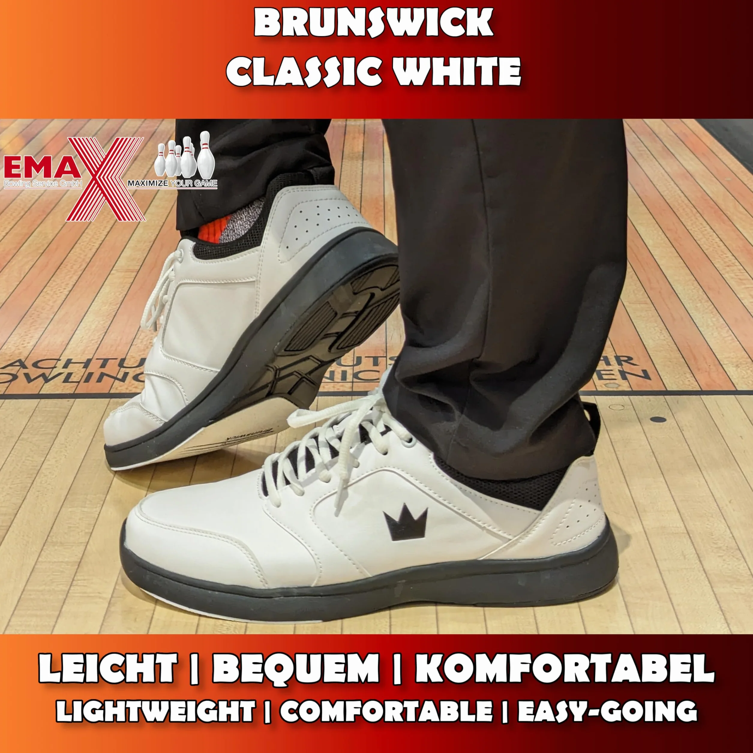 EMAX Brunswick Scarpe da bowling da uomo Tradizione Black & Classic White