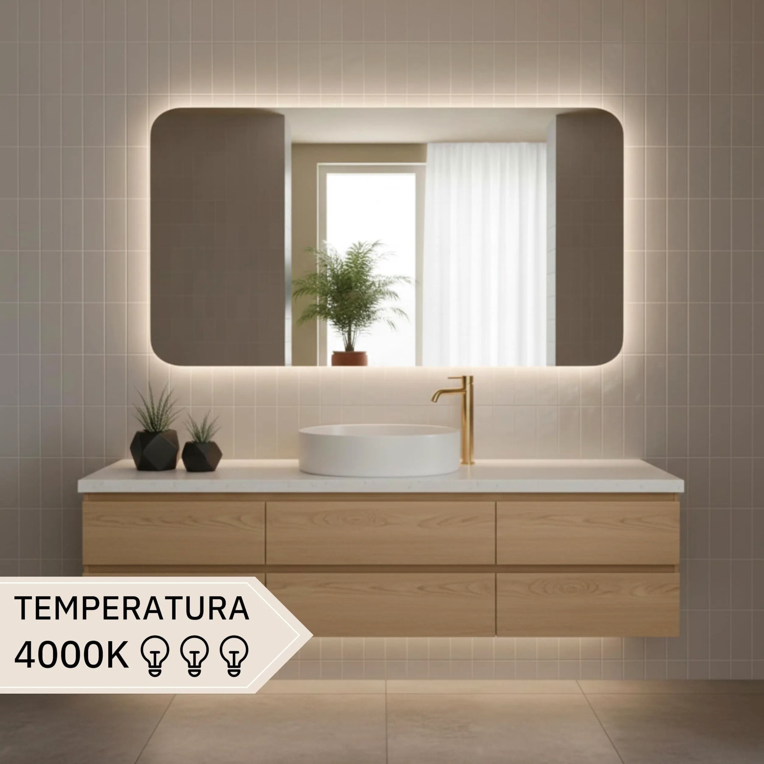 Specchio Bagno con Luce LED CIRCE 100x70 cm, Striscia LED Naturale 4000K, Moderno Retroilluminato 24V