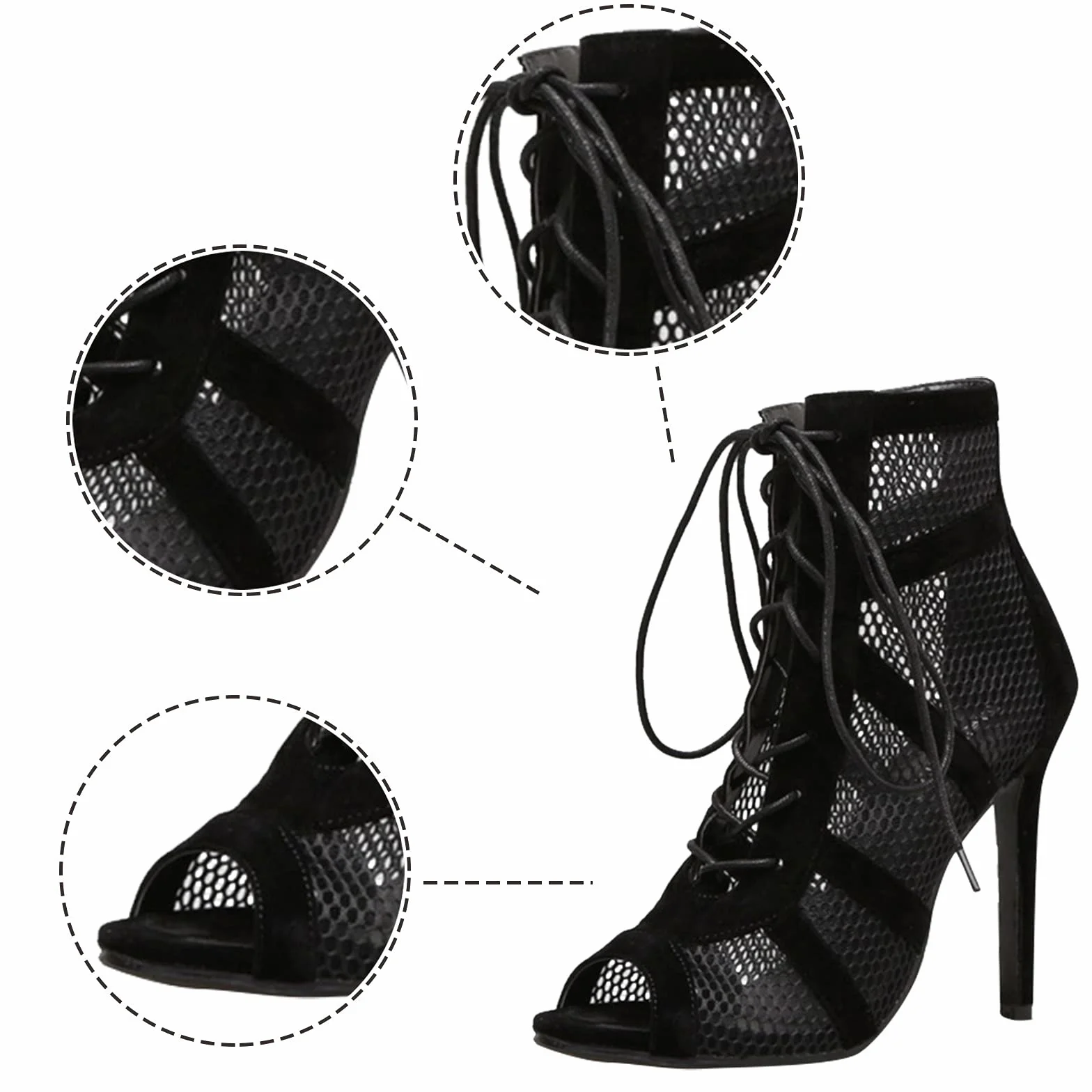 Heels Dance Class Bootie Scarpe da Ballo Donna con Tacco Alto Sexy in Rete, Eleganti Decollete Scarpes Tacco Punta Aperta, Tacchi Heels per Dance Performance Feste Giornaliere e Serali