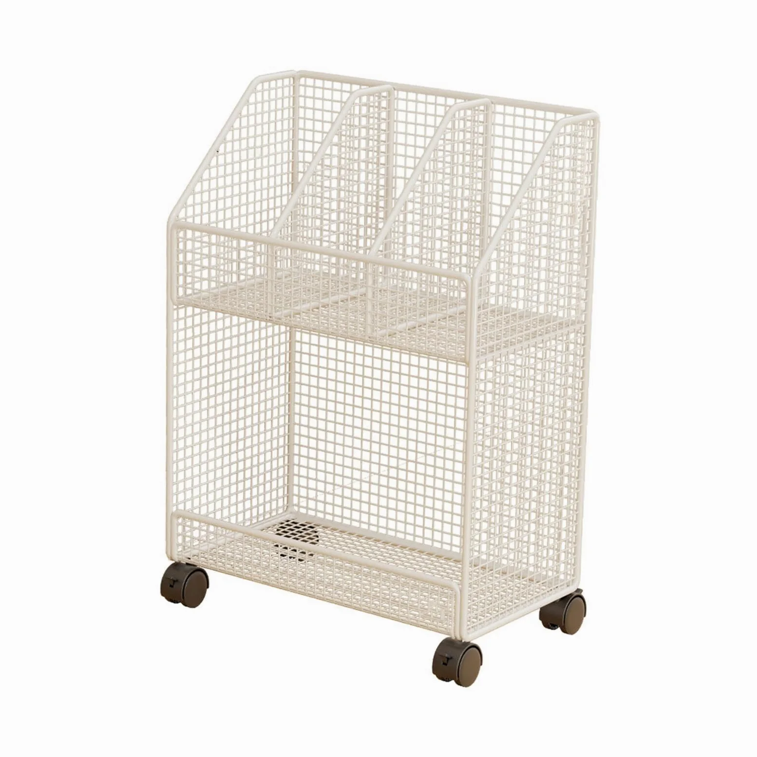 Carrello porta libri con ruote, sotto la scrivania, organizer per file, libreria mobile versatile per cucina, ufficio, lavanderia, camera da letto, 2 Strato Bianco