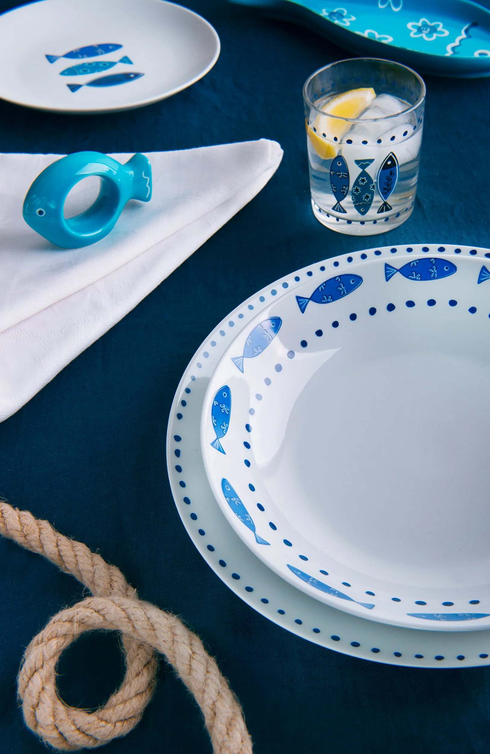 Excelsa Ocean Servizio Piatti 18 Pezzi, Porcellana, Bianco/Azzurro