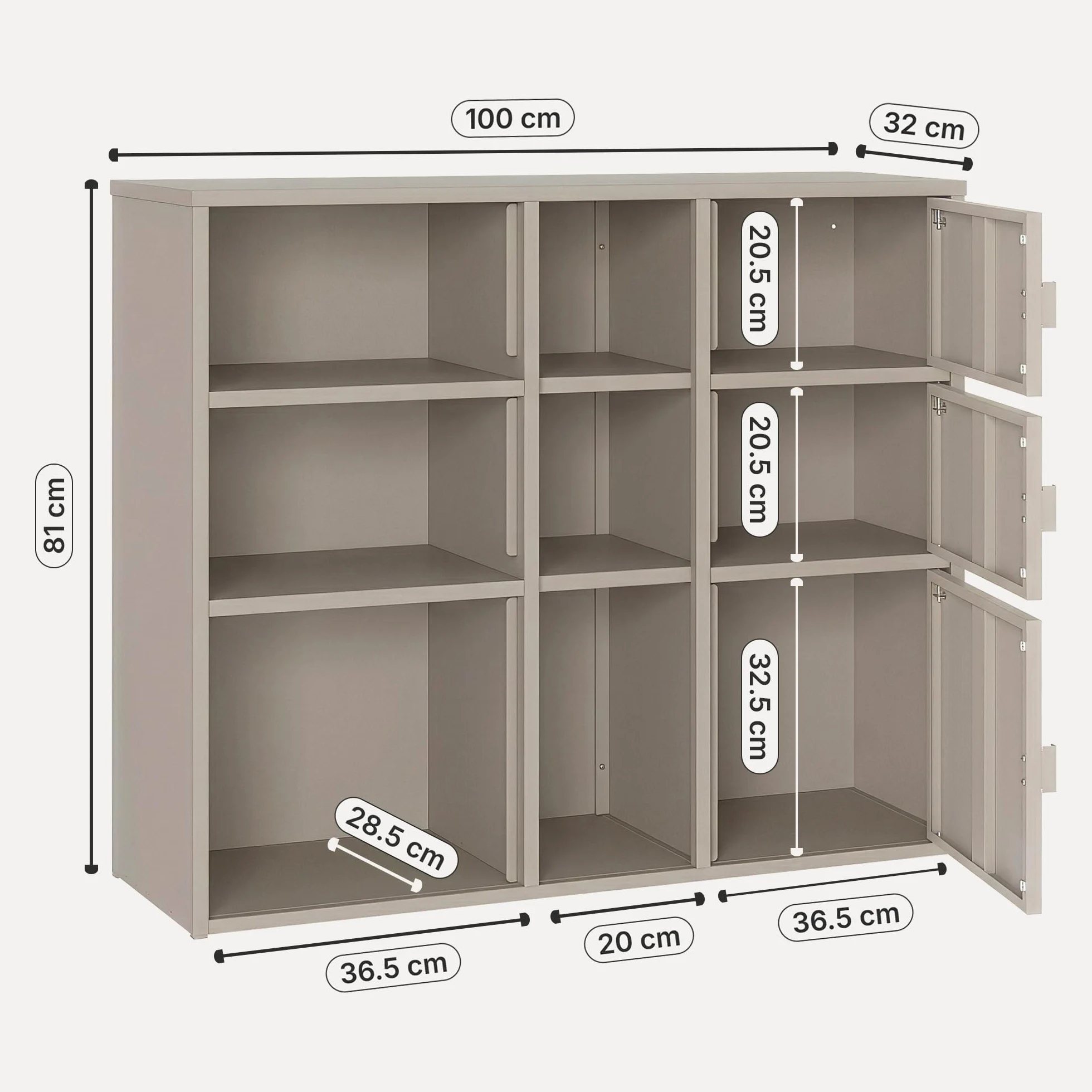 [en.casa] Mobile Contenitore da Ufficio in Acciaio Armadio Portadocumenti con 6 Vani Aperti e 3 Scomparti Chiusi da Ante Scaffale Archivio per Studio Ingresso 100 x 32 x 81 cm - Color Cammello