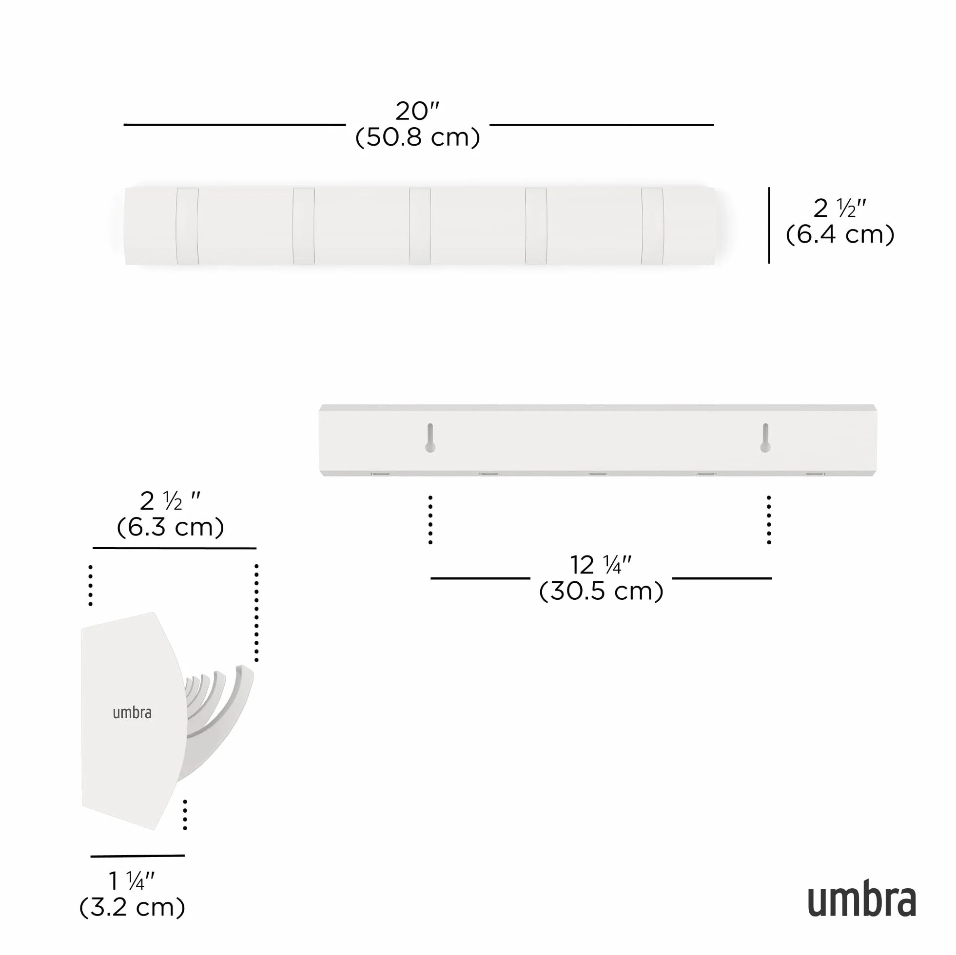 Umbra Flip Appendiabiti da parete in legno 5 ganci Bianco