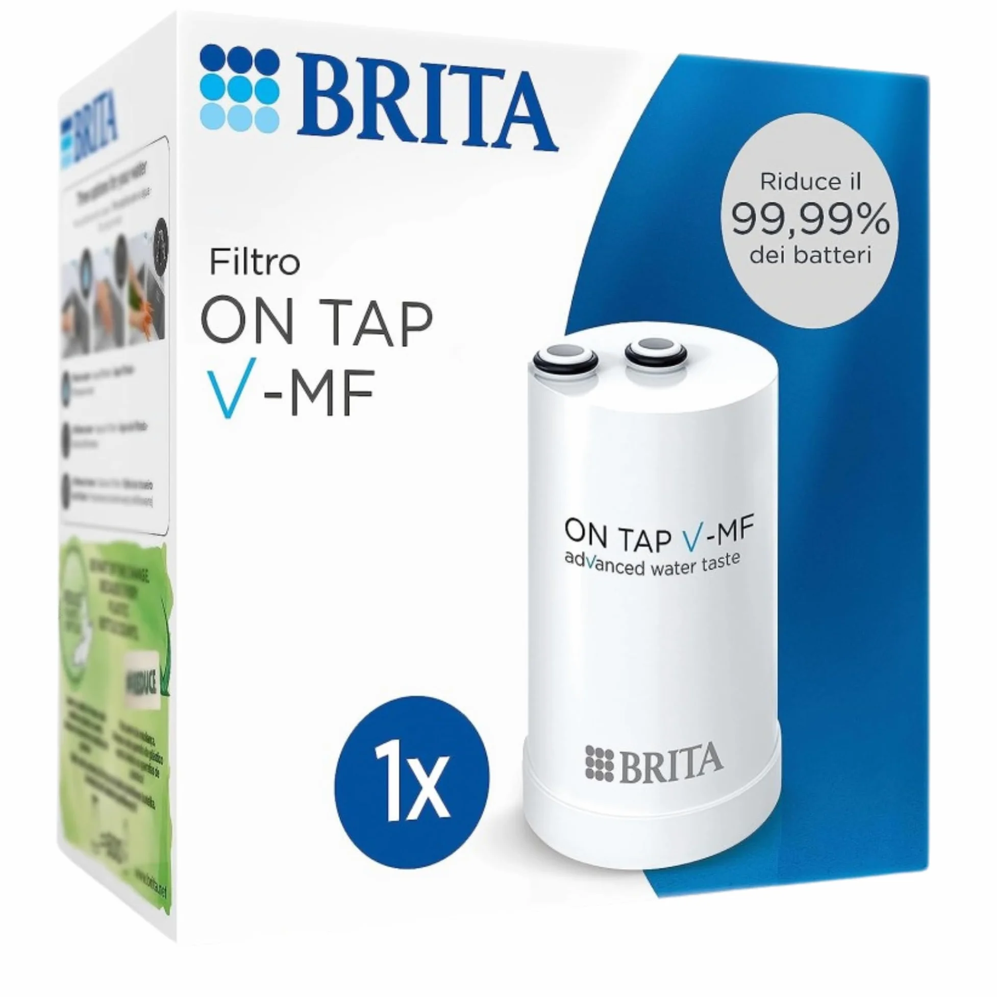 Brita Kit Completo : 1 Sistema Filtrante On Tap (con incluso 1 Filtro)+ 1 Filtro di Ricambio + 5 panni Microfibra