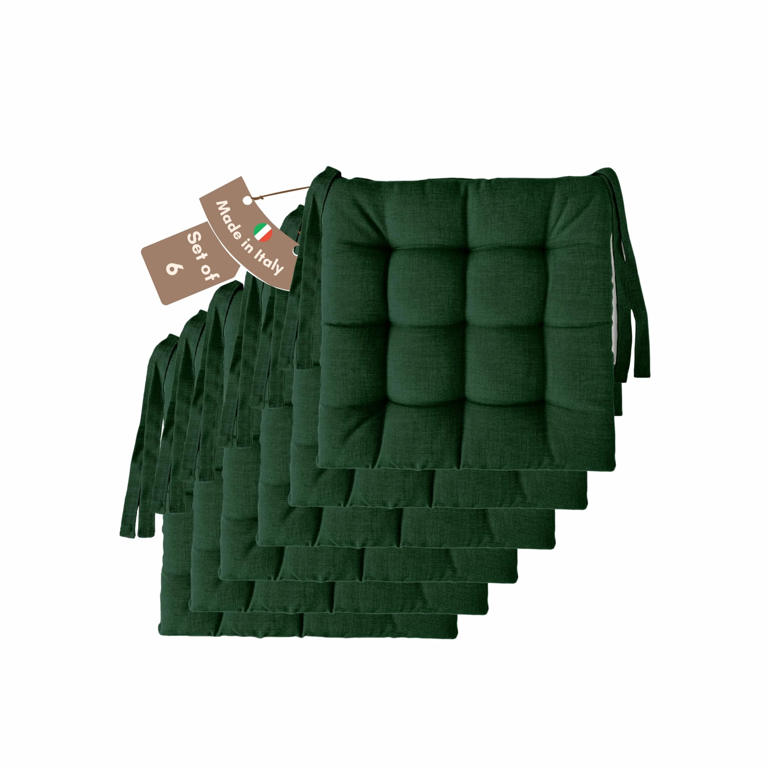 Cuscini per Sedie da Cucina Made in Italy Set da 6 40x40 cm Spessore 6 cm Imbottiture in Spugna e Morbido Acrilico Verde