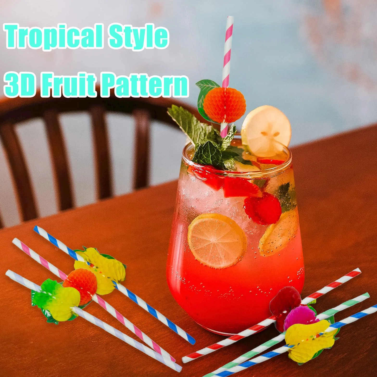 Confezione da 70 cannucce di carta tropicale 3D per cocktail hawai, succhi di frutta, bevande fredde, feste, bar e festival