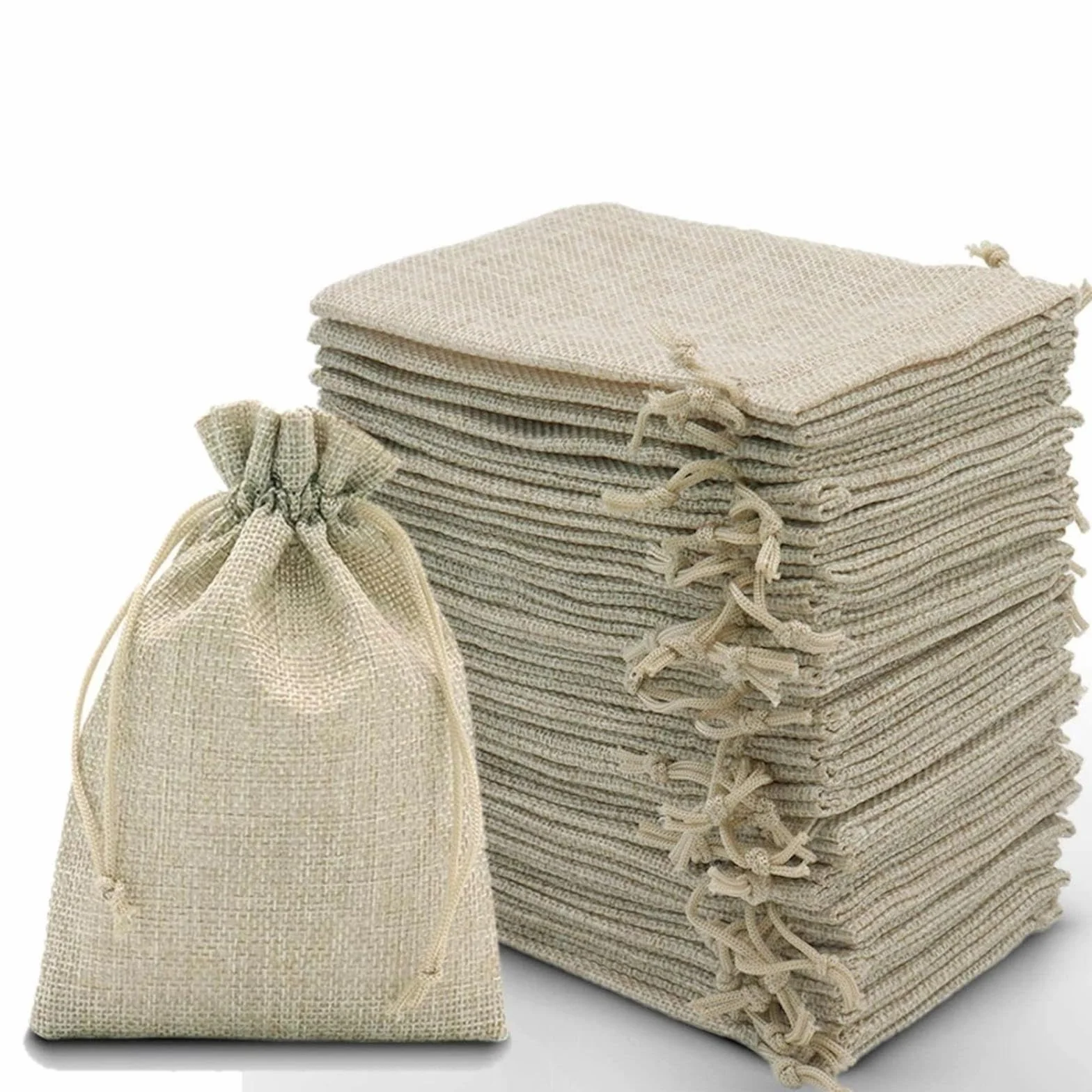 Sacchetti Juta 10x15 cm Tela Tipo Lino con Cordino Riutilizzabili per Regali Profumati Lavanda Gioielli Matrimonio Natale