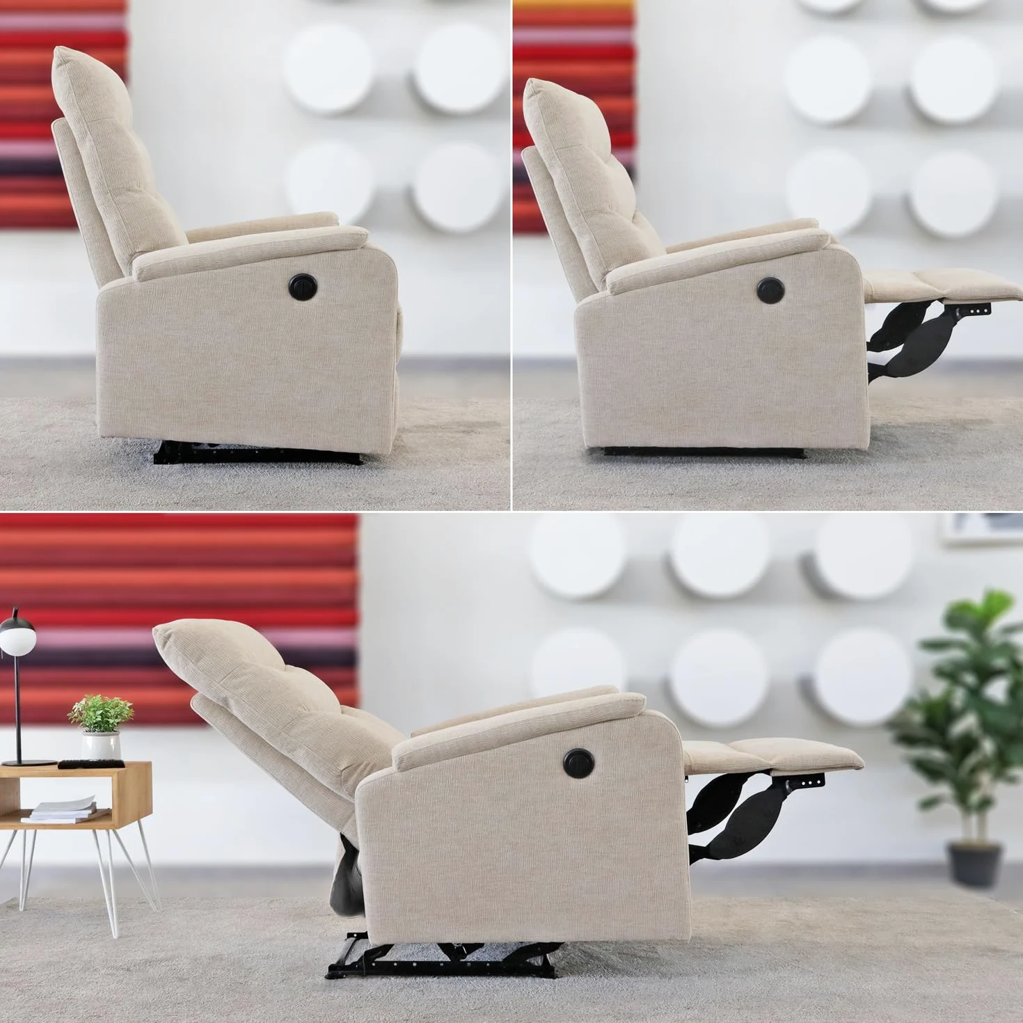 EVERGREENWEB - Poltrona Relax Reclinabile Elettrica con Comodo Pulsante Integrato nel Bracciolo, Schienale Regolabile e Triplo Cuscino in Tessuto Beige, 2in1 Poltrona Letto con Seduta Ergonomica