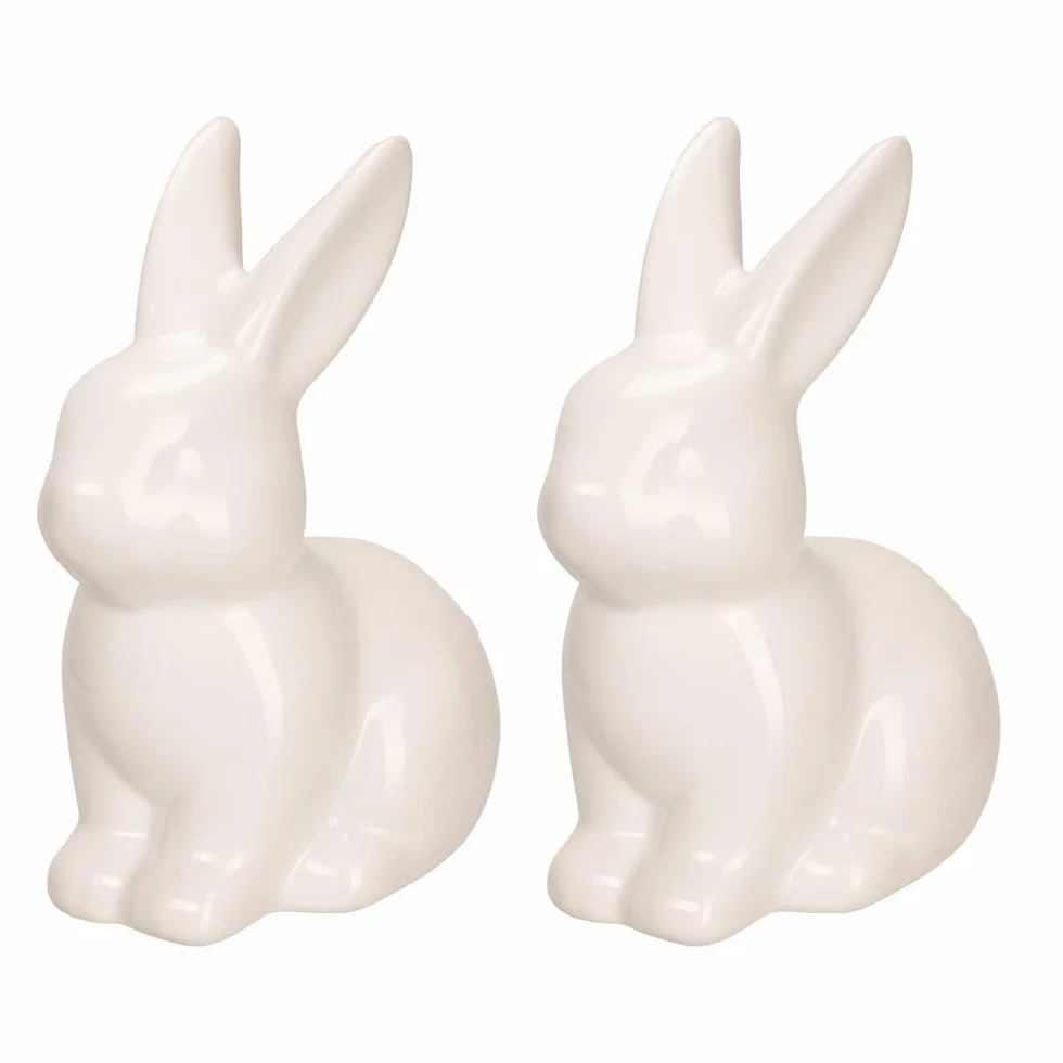 Ideen mit Herz Figura decorativa coniglietto pasquale bianco lucido dolomite 2 pezzi