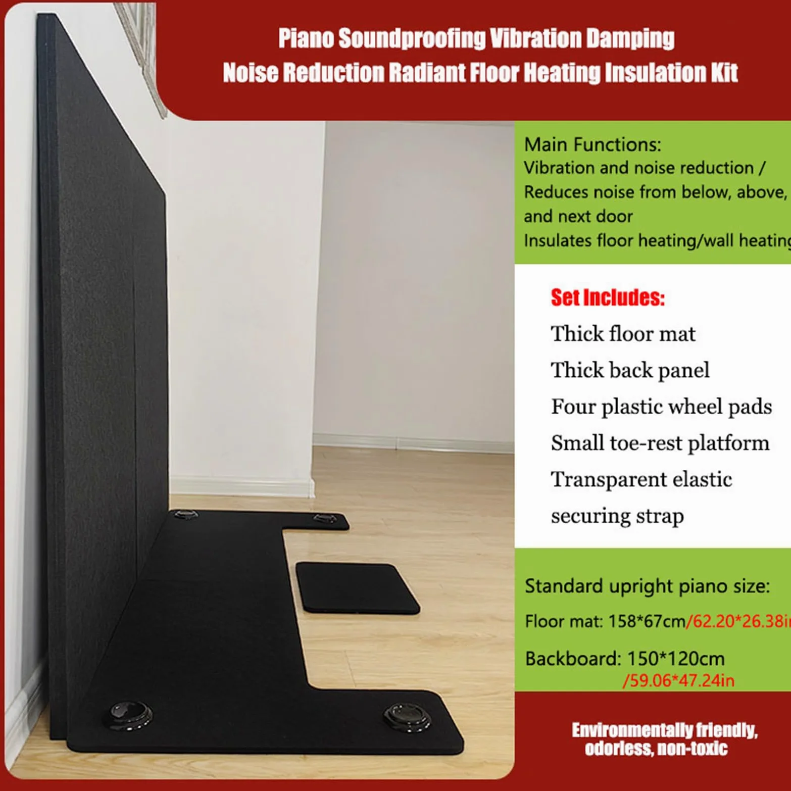Tappeto insonorizzante per Pianoforte, Tappetino per Pianoforte Verticale, Tappeto fonoassorbente per Pianoforte, Tappeto per la riduzione del Rumore, Tappetino insonorizzante, Isolamento Te