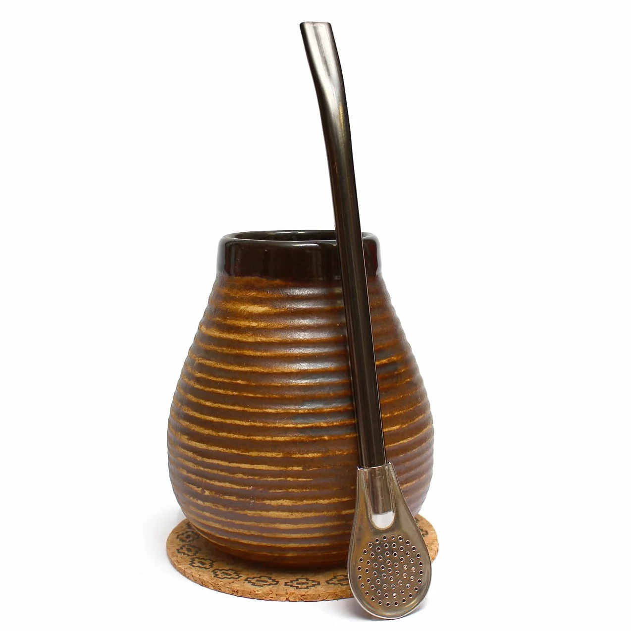 Tazza in ceramica Yerba Mate Set 350 ml Bombilla acciaio inossidabile 19 cm Calebasse fatta a mano