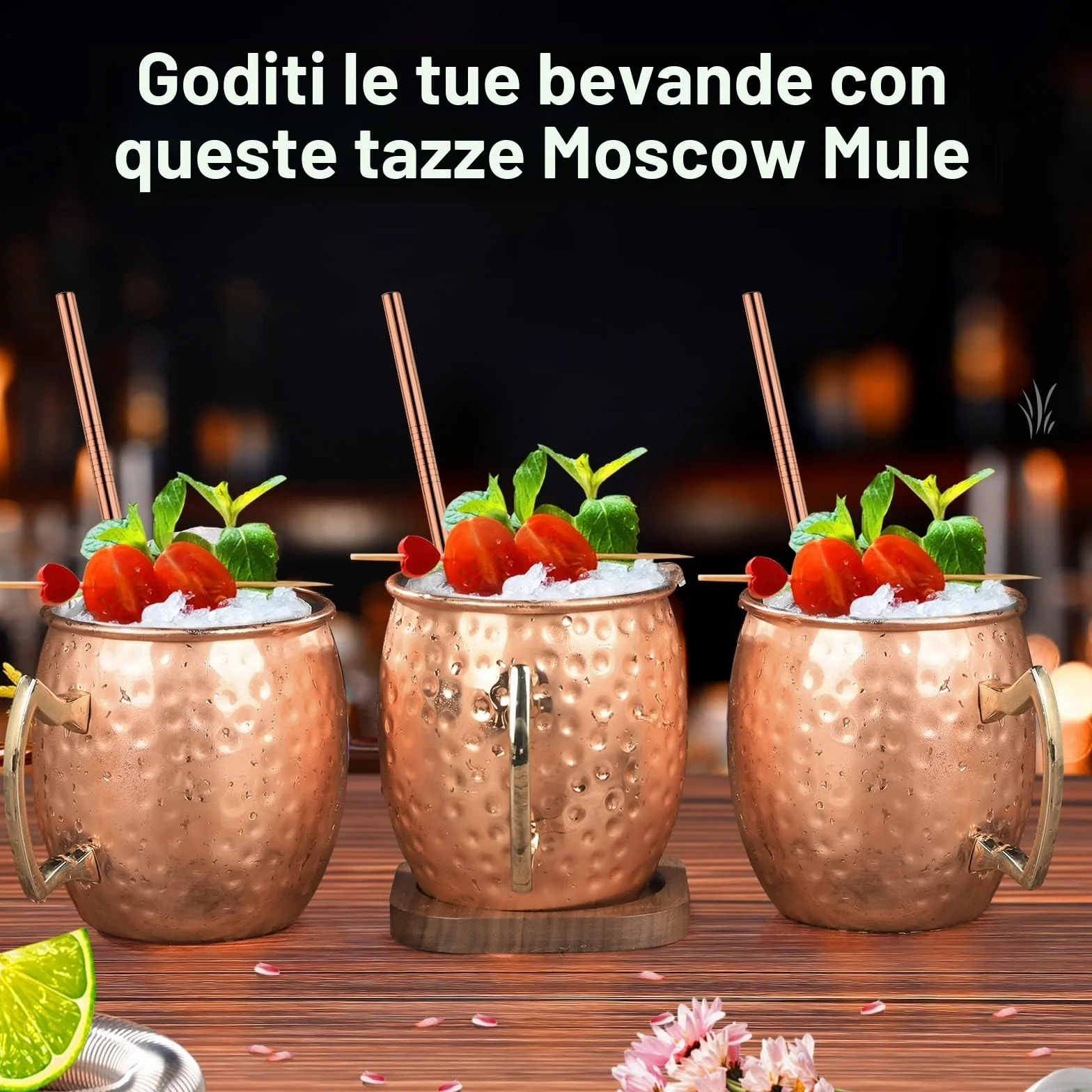 SuproBarware Set regalo Moscow Mule Tazze in rame 540 ml set di 6 acciaio inossidabile placcato rame fatte a mano con manico