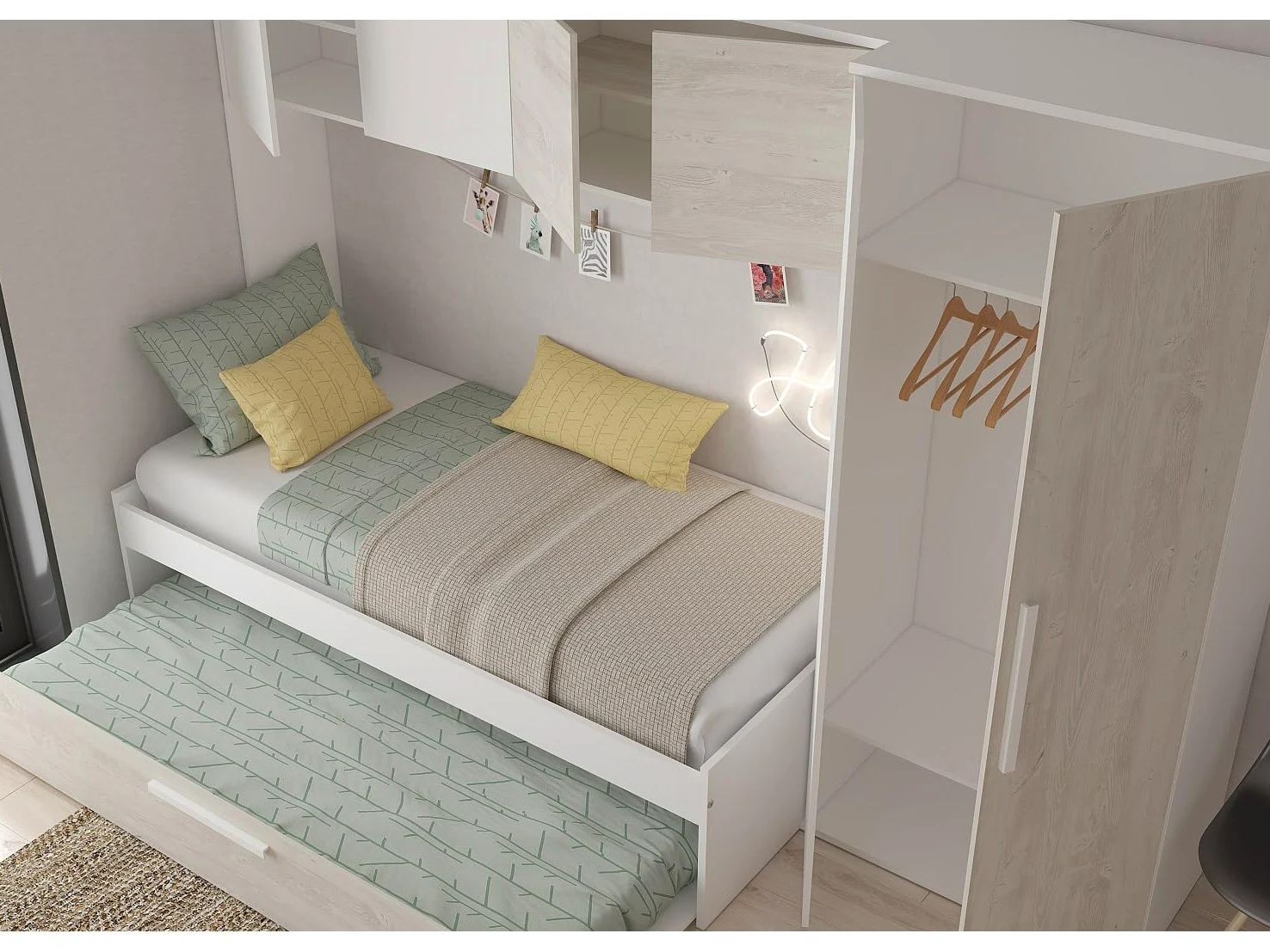 Indomita Cameretta a Ponte con Letto Estraibile Bianco e Bianco Consumato 6006 Reversibile