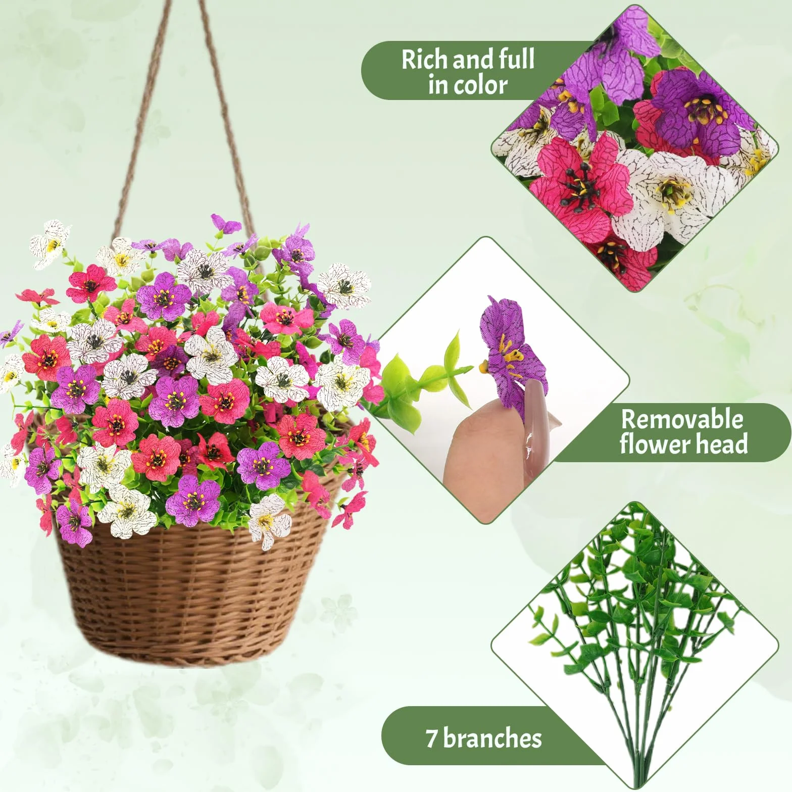 Fiori Finti da Esterno UV-Resistenti, 6 Fasci 3 Colori Piante da Vaso Artificiali per Balcone