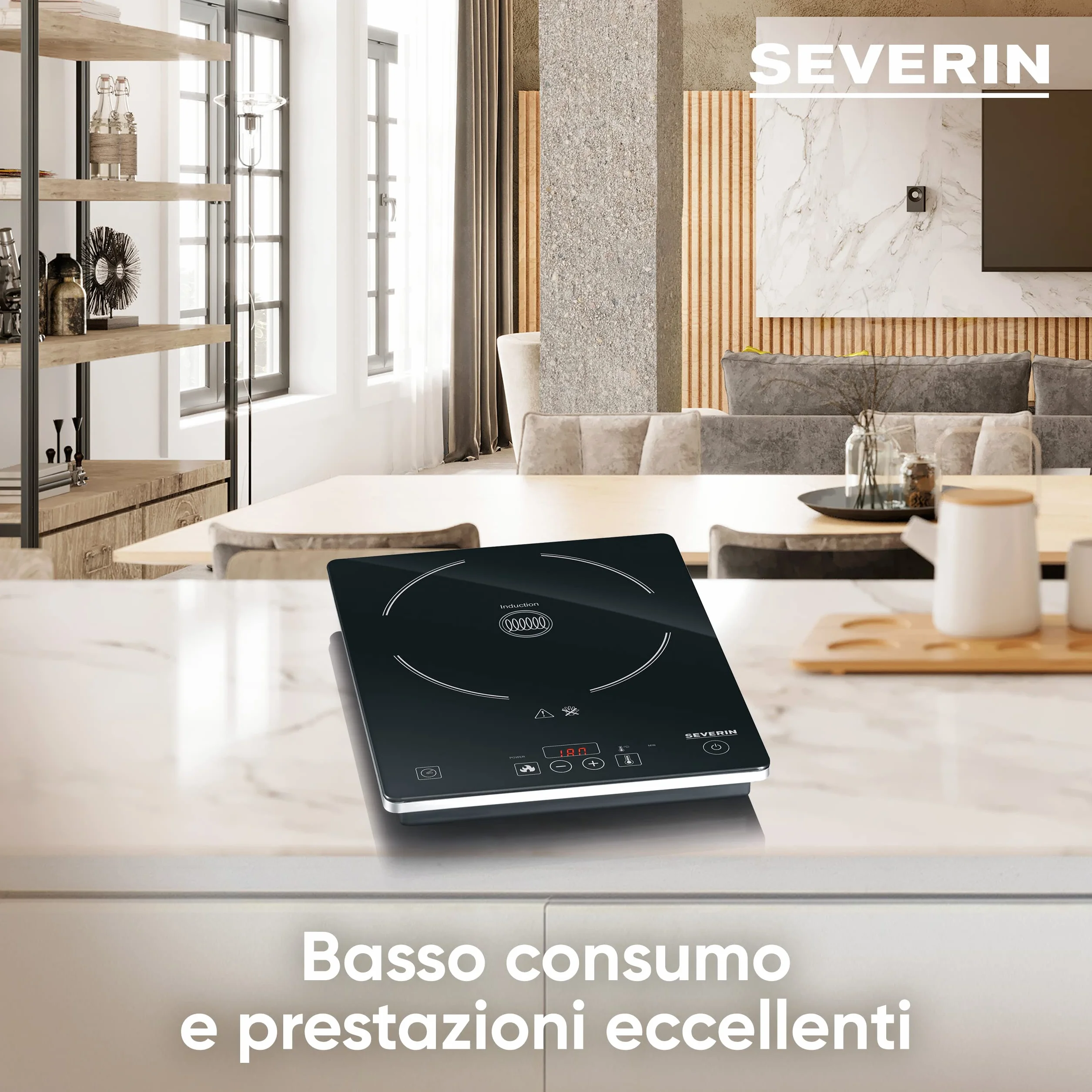 SEVERIN Piastra a Induzione Singola 2000 W Fornello da Campeggio con Piano in Vetroceramica Regolazione Continua Temperatura Nero KP 1071