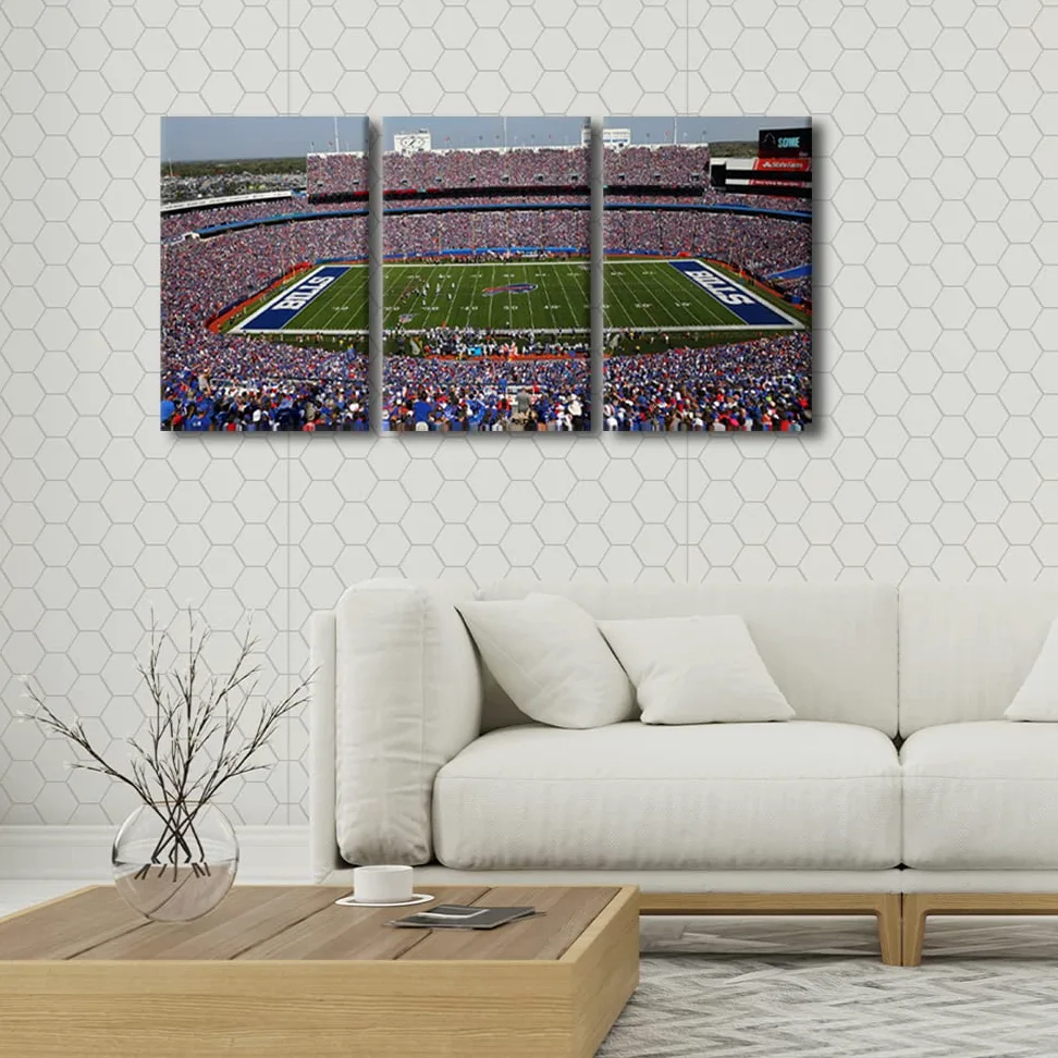 TUMOVO Stampa artistica da parete su tela con stampa della squadra di football americano, stampa a 3 pannelli, stadio sportivo di bufalo, poster Artwok Highmark Stadio, decorazione per la casa per