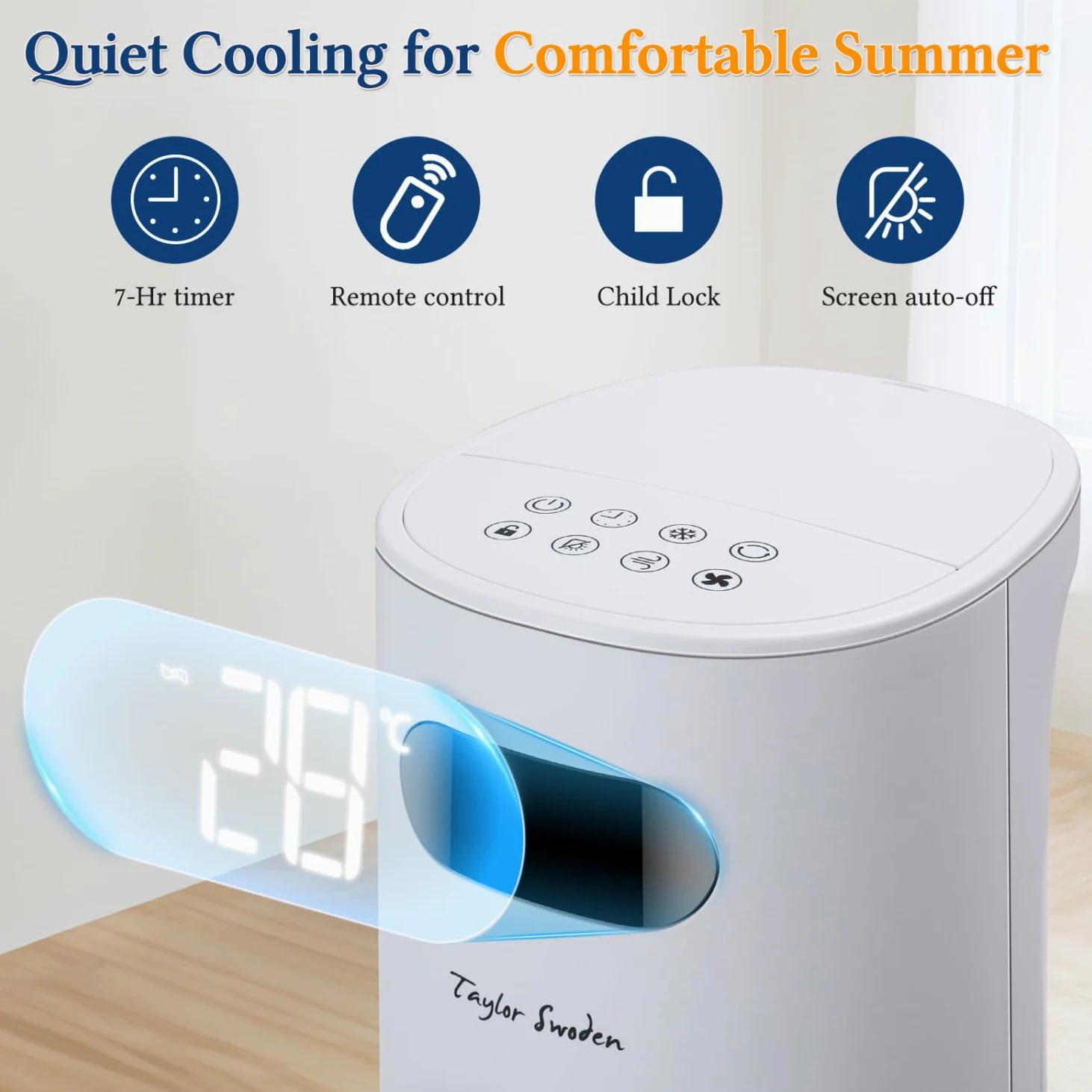 Taylor Swoden 3 in 1 raffrescatore d'aria portatile, Raffrescatore evaporativo silenzioso con serbatoio da 6 l, timer da 12 ore, 3 modalità, 3 velocità, telecomando, oscillazione, 95 W,…
