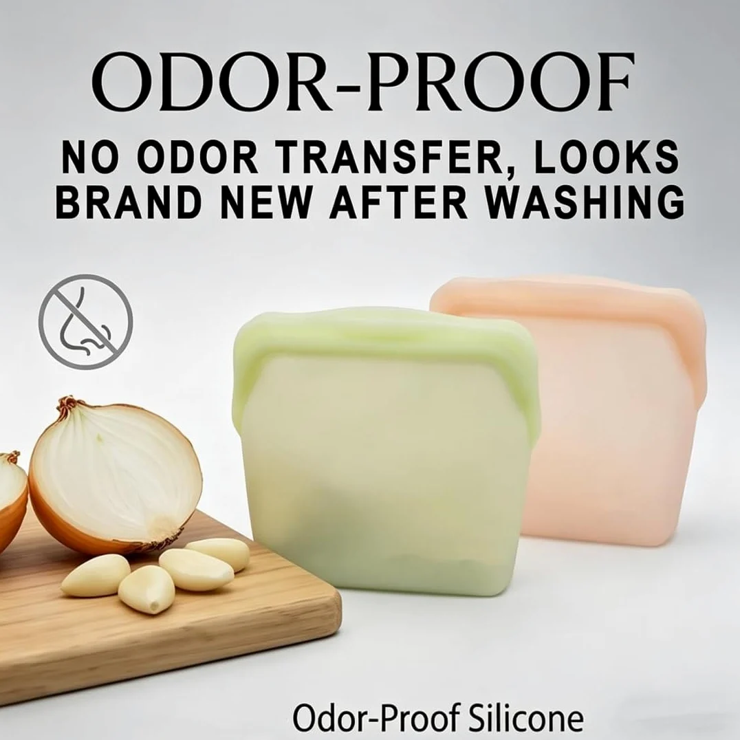 Sacchetto alimentare riutilizzabile in silicone, contenitore autoportante anti-perditaare riutilizzabile in silicone, contenitore autoportante anti-perdita per freezer, microonde (ABCD)