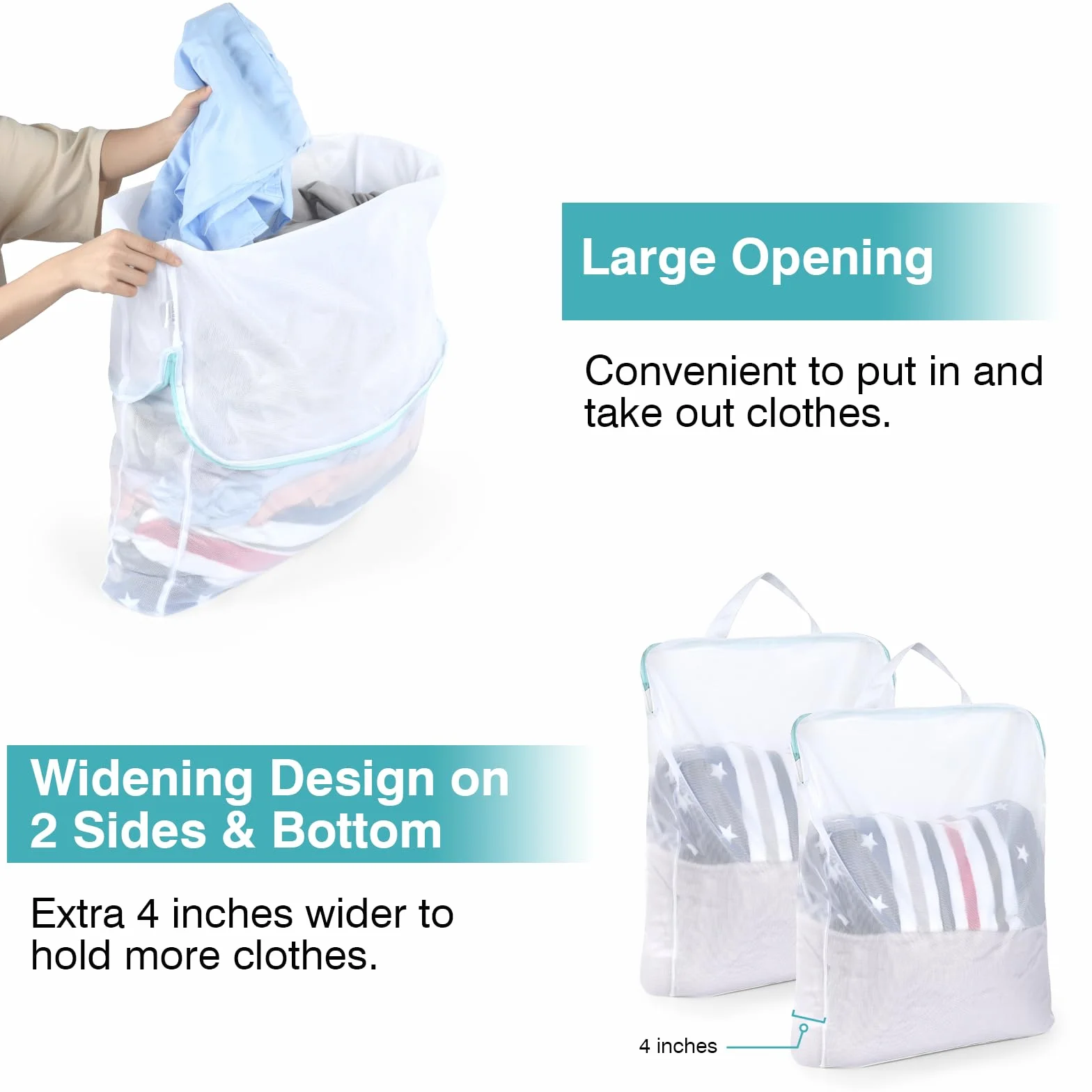 OTraki 2 Pezzi Sacchetti Lavatrice Biancheria 60x80cm Retina per Biancheria, Laundry Bag Con Cerniera Nascosta, Rete Resistente con Manico Sacchetti per Lavatrice per Camicie Vestiti per Bambini