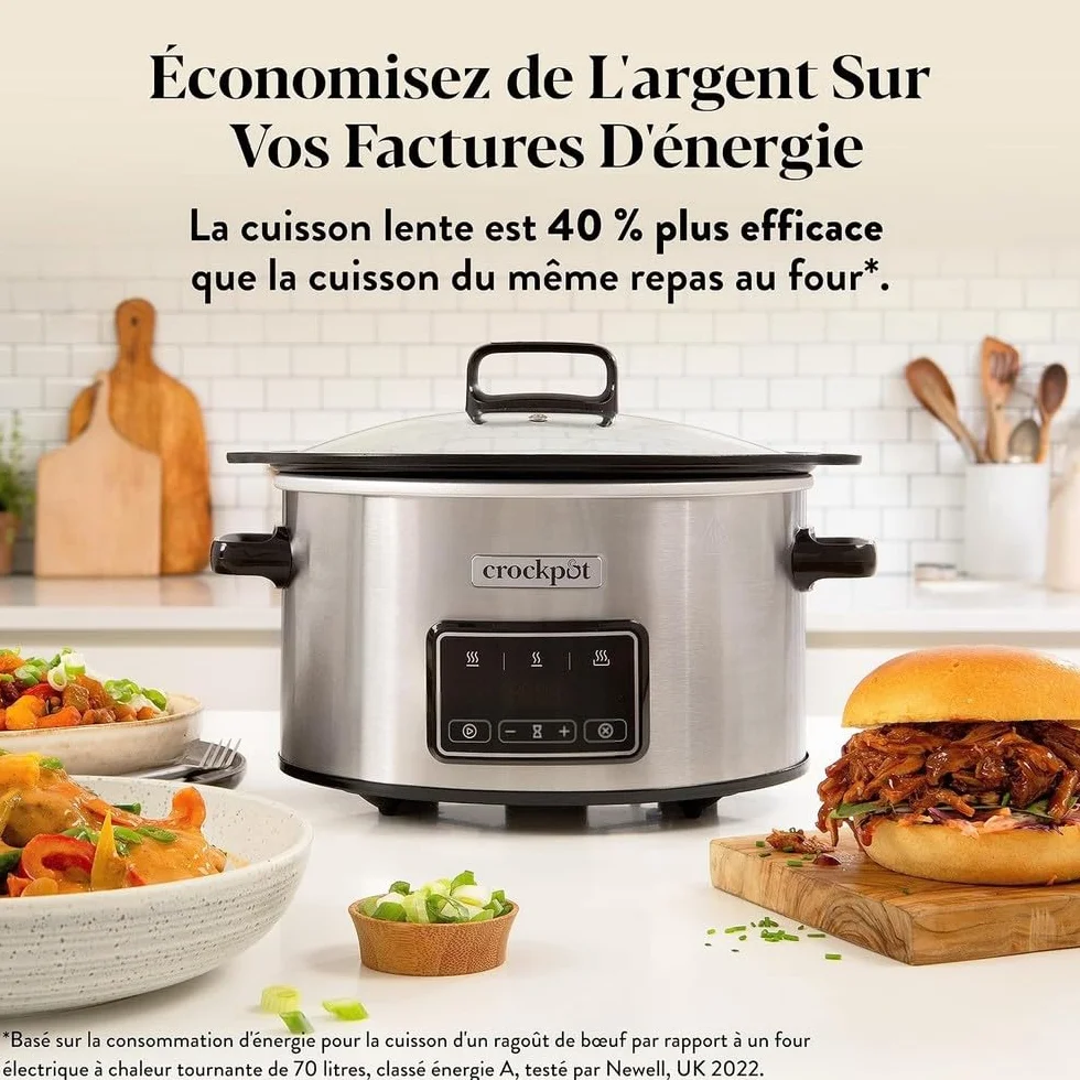 Crockpot Sizzle & Stew Digital Slow Cooker 3.5 L (3-4 persone) Ciotola rimovibile a induzione per la cottura di carni e verdure, presa UE a 2 pin, acciaio inossidabile [CSC112X]