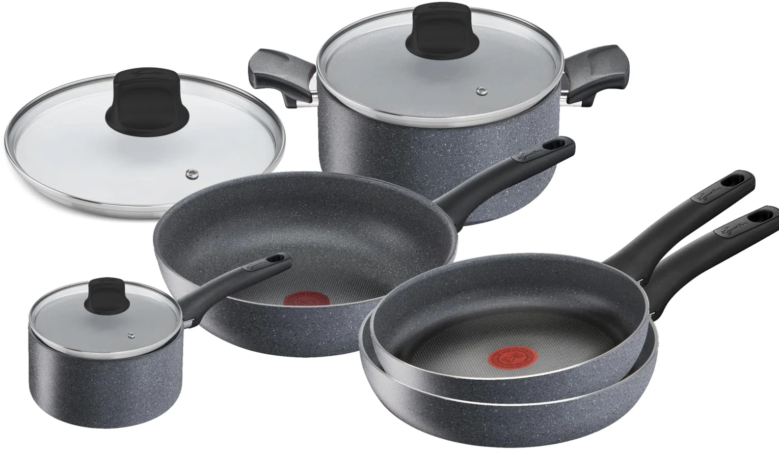 Lagostina Cucina Green Set di Pentole Antiaderenti, 8 Pezzi, 2 Padelle 24, 28 cm, Casseruola Manico Lungo 18cm, Casseruola Fonda 24cm, Wok 28cm, 3 Coperchi 18, 24, 28 cm, Anche Induzione