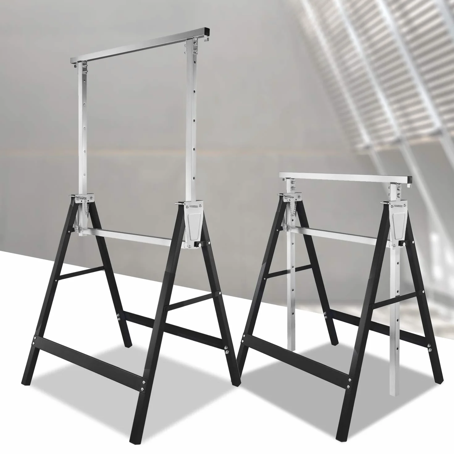 Cavalletto pieghevole metallo 200 kg 7 posizioni altezza regolabile 80-130 cm
