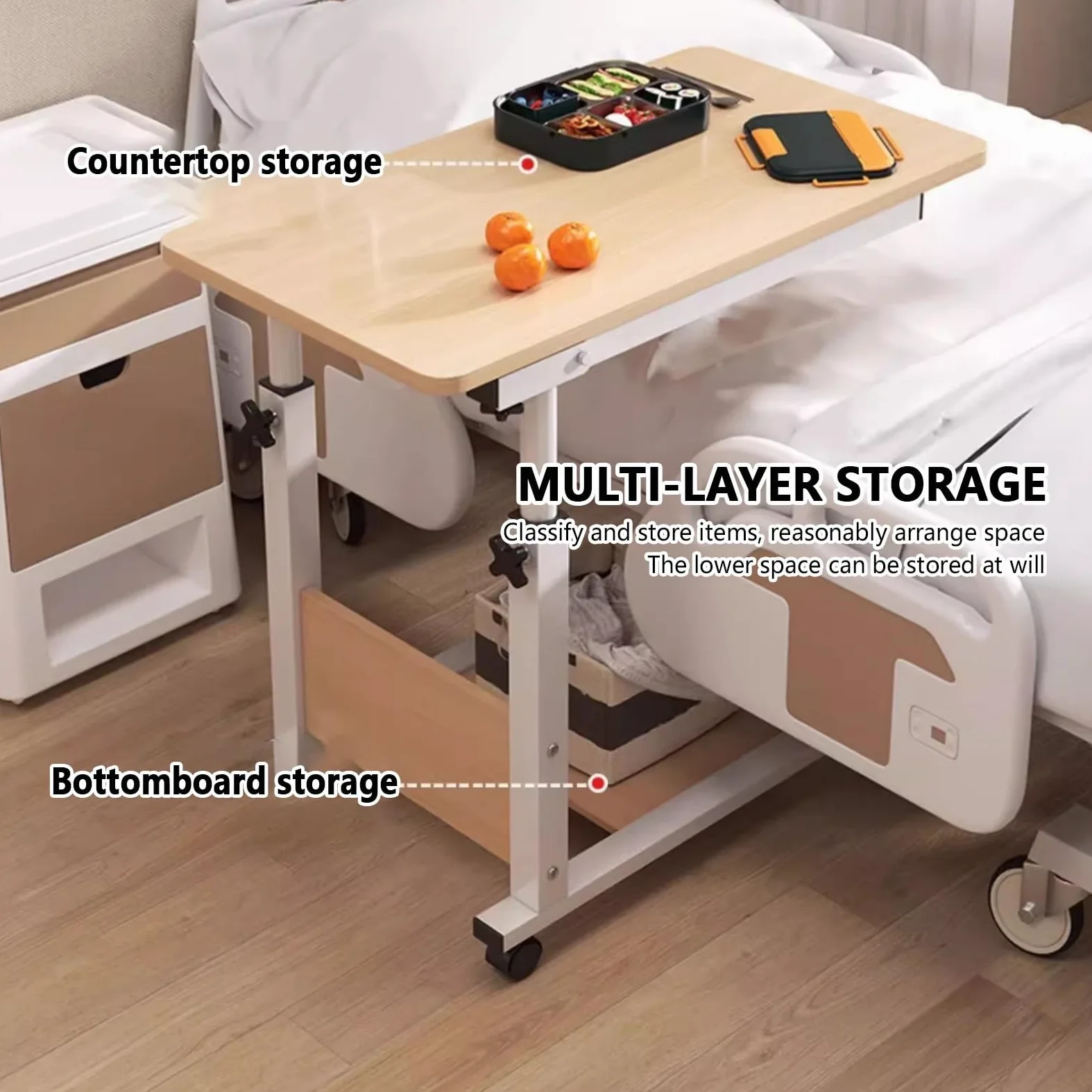 Tavolino da letto regolabile in altezza per laptop, tavolino con ruote, scrivania per casa, ospedale e divano
