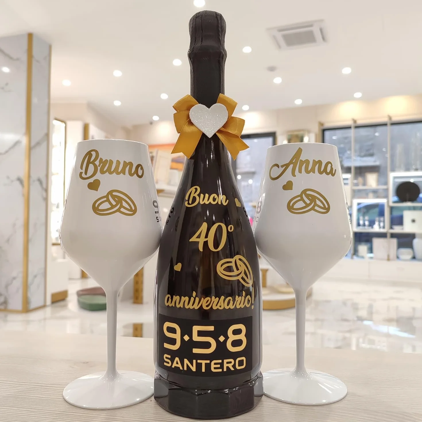 BOTTIGLIA Spumante Bicchiere Personalizzabili San Valentino Anniversario Proposta Matrimonio