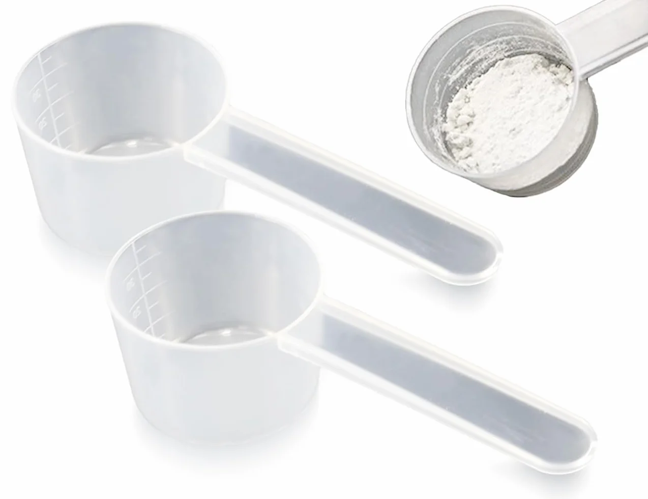 Set di 2 cucchiai dosatori,cucchiai dosatori trasparenti con scala,può contenere 20 g di polvere solida o 40 ml di liquidi,cucchiaio dosatore per proteine ​​in polvere,caffè,detersivo,cucina