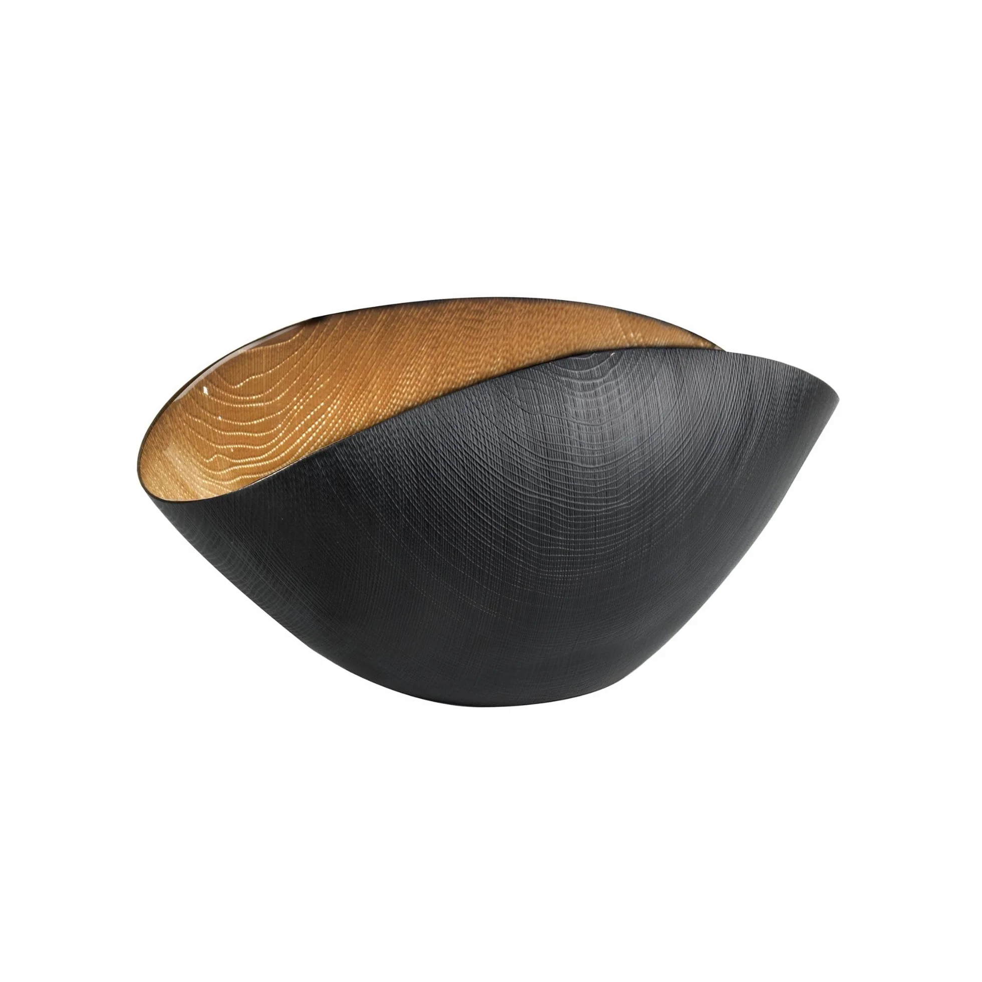 Onlylux Coppa Burano in Vetro Centrifugato Decorato a Mano - Centrotavola Decorativo 28 x 9,5 cm - Coppa in Vetro Artigianale per Arredo Casa - Nero Mat Oro