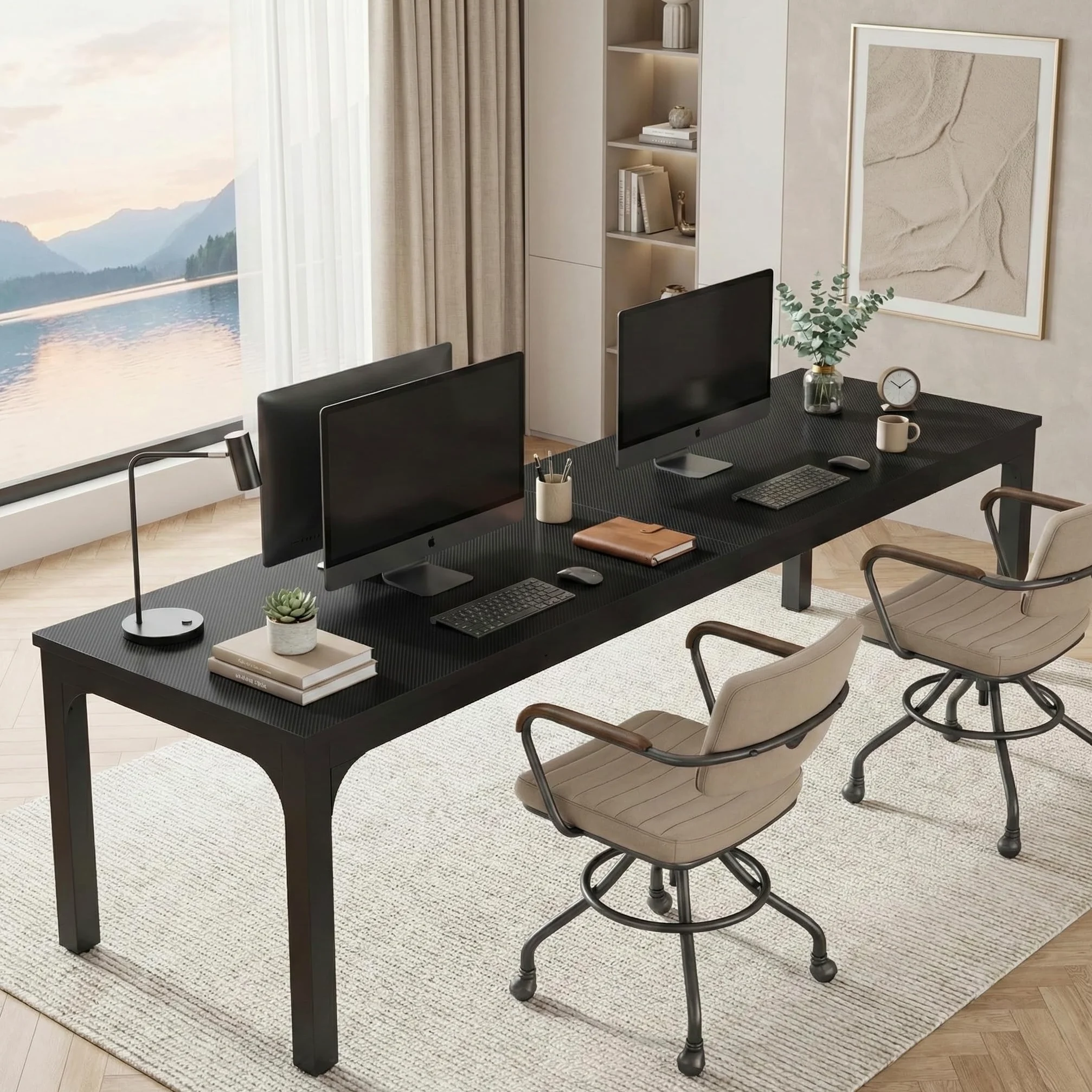 Lailang 200cm Scrivania Computer, Workstation, Scrivania Per Due Persone, Tavolo Legno, Scrivania Pc Gaming, 200 x 70 x 75 cm, Nero