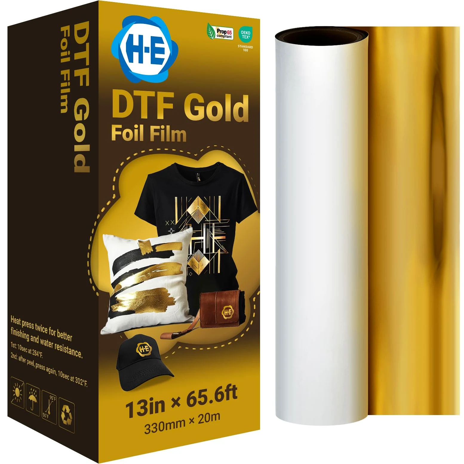 H-E DTF Pellicola di trasferimento DTF 33 cm x 20 m lamina d'oro DTF pellicola di trasferimento DTF oro argento, pellicola di trasferimento DTF (oro)